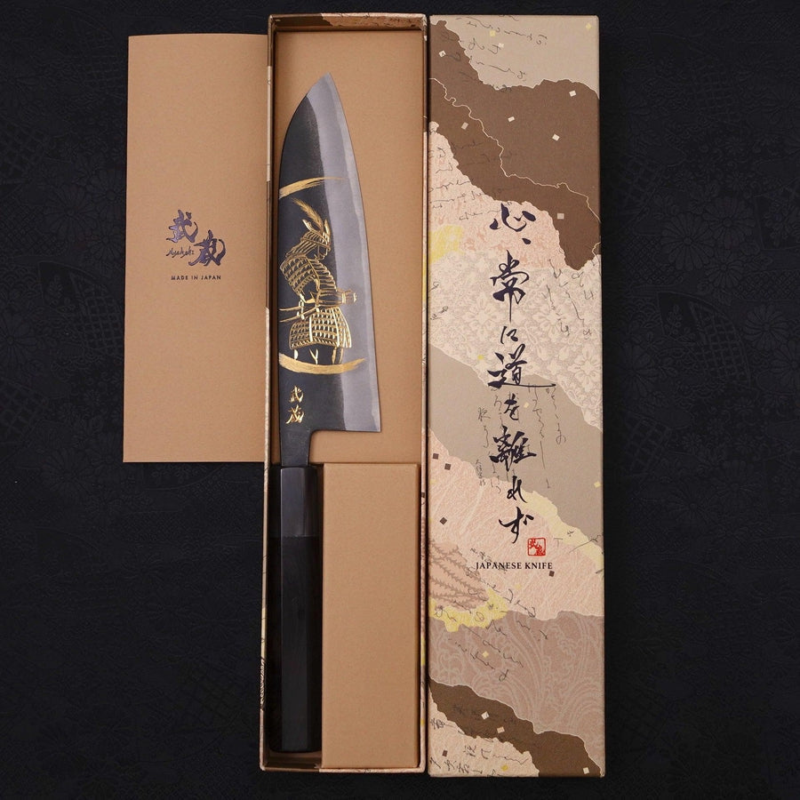 Premium Santoku Knife - White Steel #2 Kurouchi Finish with Buffalo Ebony Handle - 170mm Japanese Chef Knife for Slicing, Dicing & Chopping - Perfect for Home Cooks & Professional Chefs