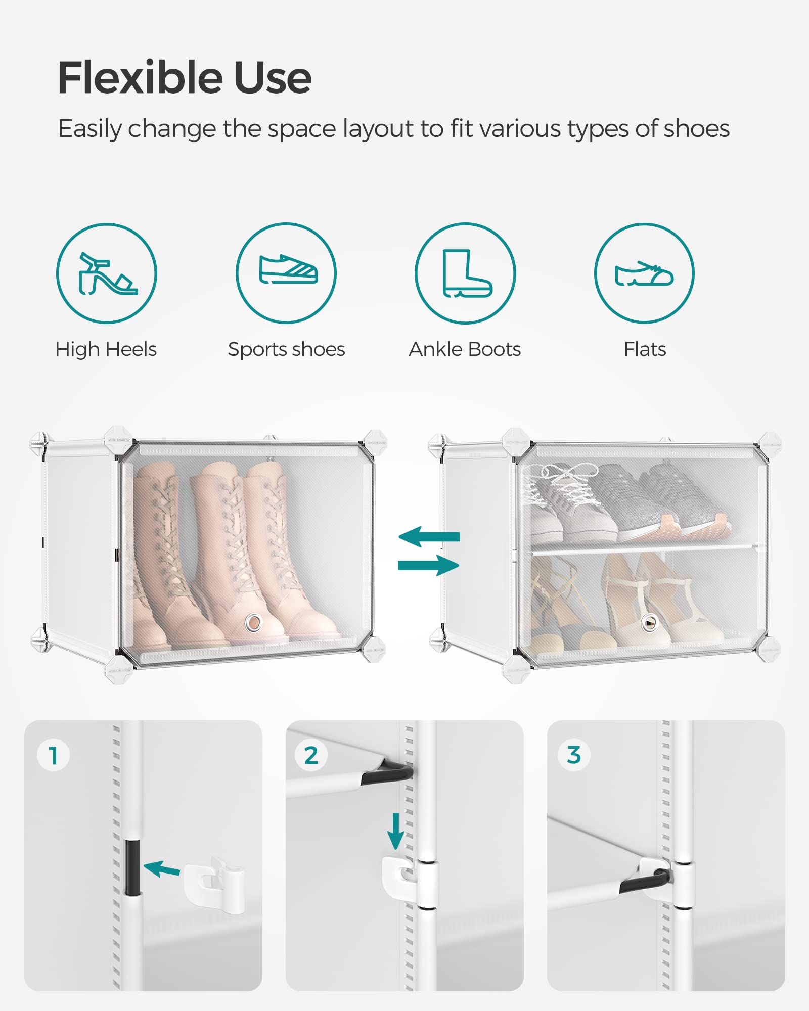 SONGMICS 8-Tier Shoe Rack Organizer - Adjustable Shoe Storage Cabinet for Closet, Entryway & Hallway - Holds 32 Pairs of Shoes - White ULPC034W01 | Perfect for Small Spaces, Apartment Living & Shoe Organization