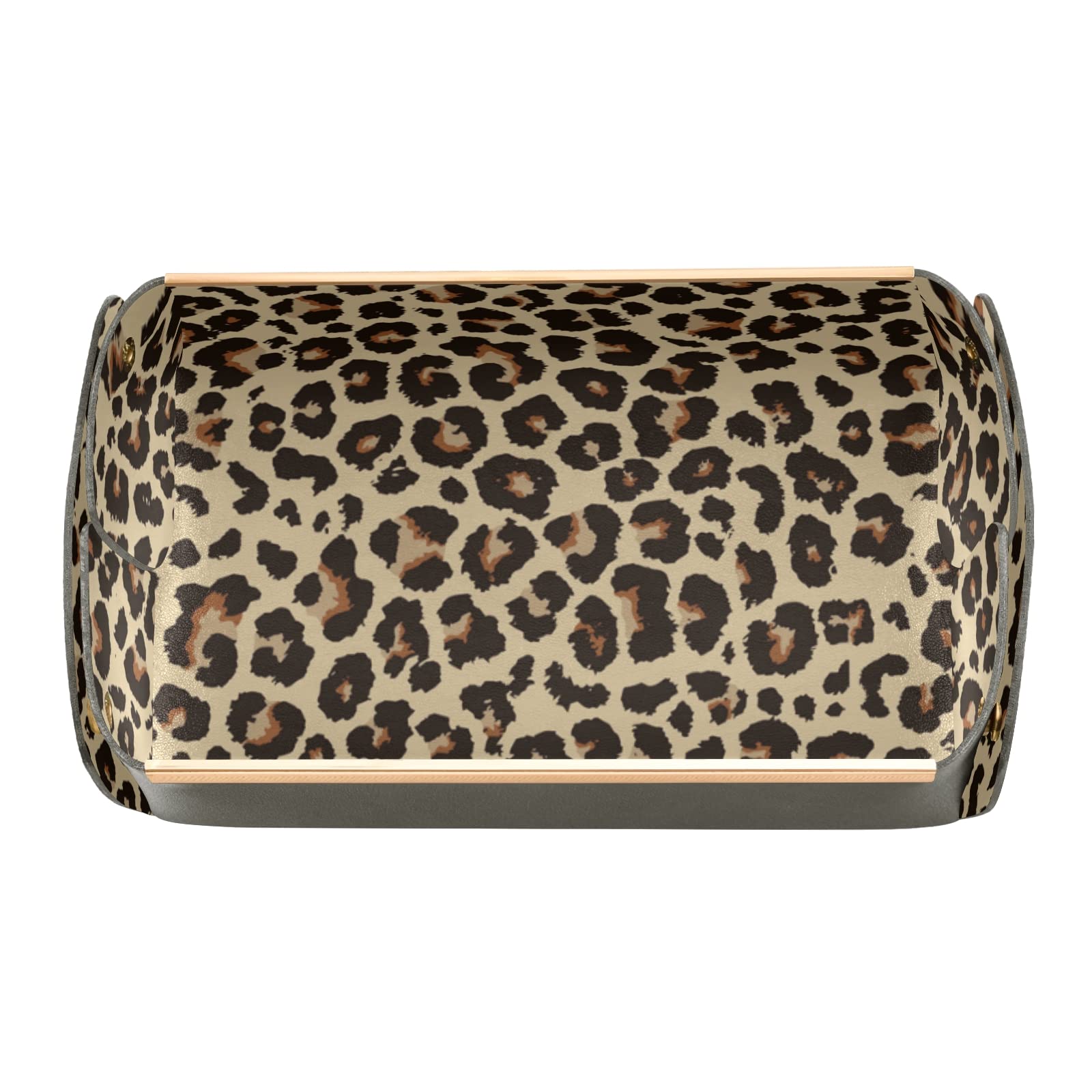 Xigua Leopard Print Leather Valet Tray - Bedside Jewelry Organizer with Removable Storage Compartments for Keys, Wallet & Coins | Travel & Nightstand Essential for Men & Women