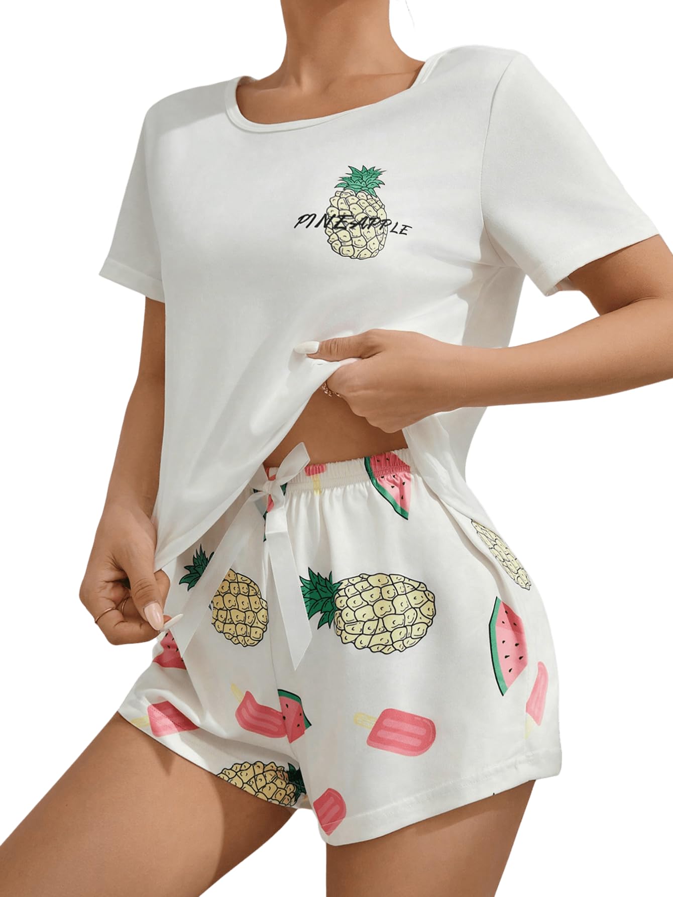 SweatyRocks Women's Pajama Set - Short Sleeve Graphic Print Top & Shorts - Soft Sleepwear & Lounge Outfit for Women - Perfect for Sleepovers, Relaxing at Home, and Summer Nights