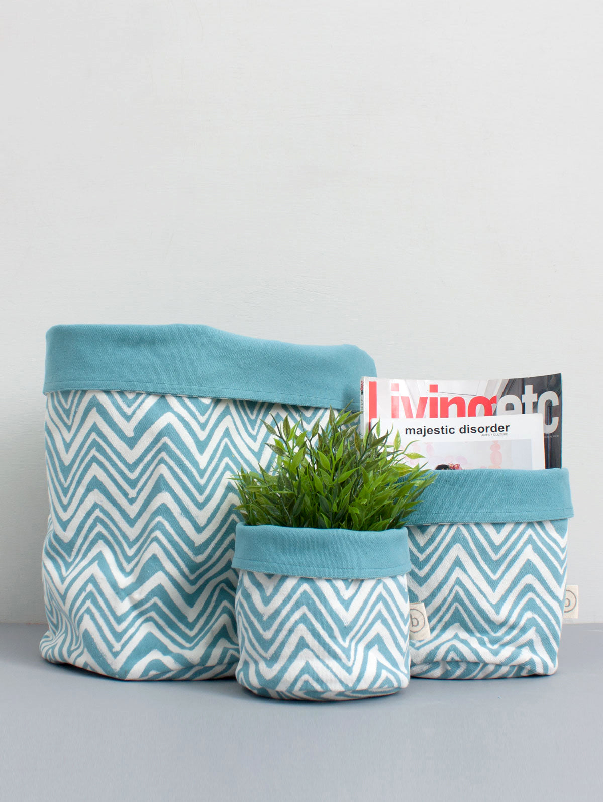 Zig Zag Print Canvas Storage Pots Duck Egg - Stylish Organizer for Home, Office & Craft Room Decor
