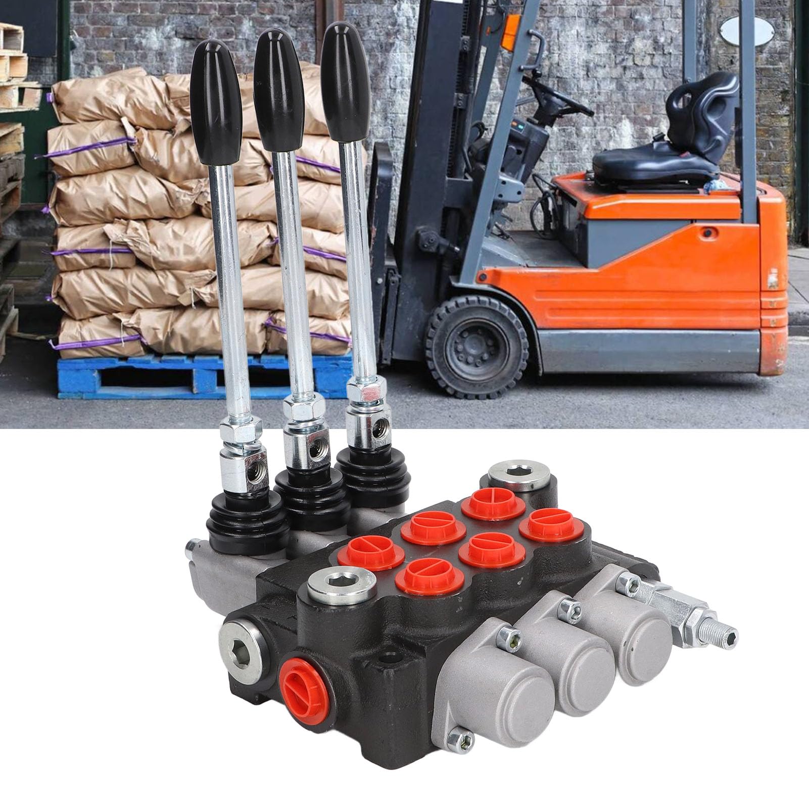 Eujgoov 3 Spool Hydraulic Control Valve - Double Acting Cast Iron Loader Valve P40-3OT for Tractors, Excavators & Heavy Equipment Hydraulic Systems