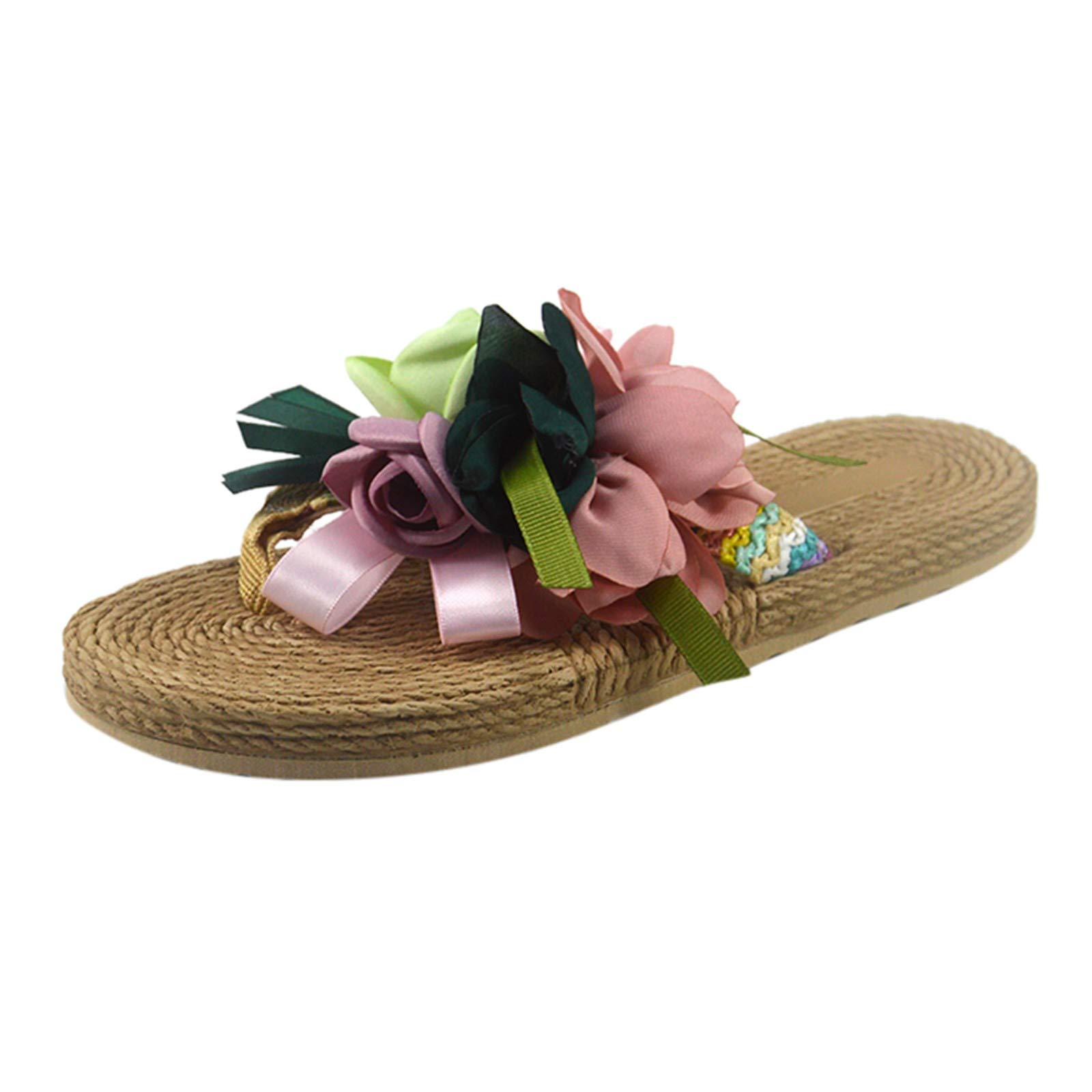 Breathable Women's Flip Flops Sandals - Comfortable Beach Slippers with Floral Design for Home, Outdoor & Travel | Non-Slip Flat Weave Warm House Shoes for Women