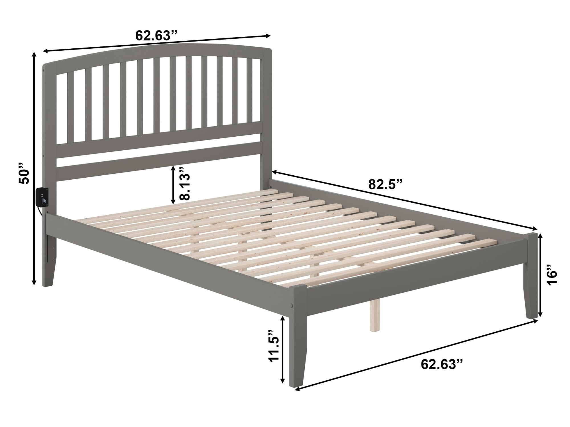 AFI Richmond Queen Platform Bed Frame with USB Charging Ports - Modern Grey Wooden Bed with Storage Space | Perfect for Small Bedrooms, Guest Rooms & Apartments