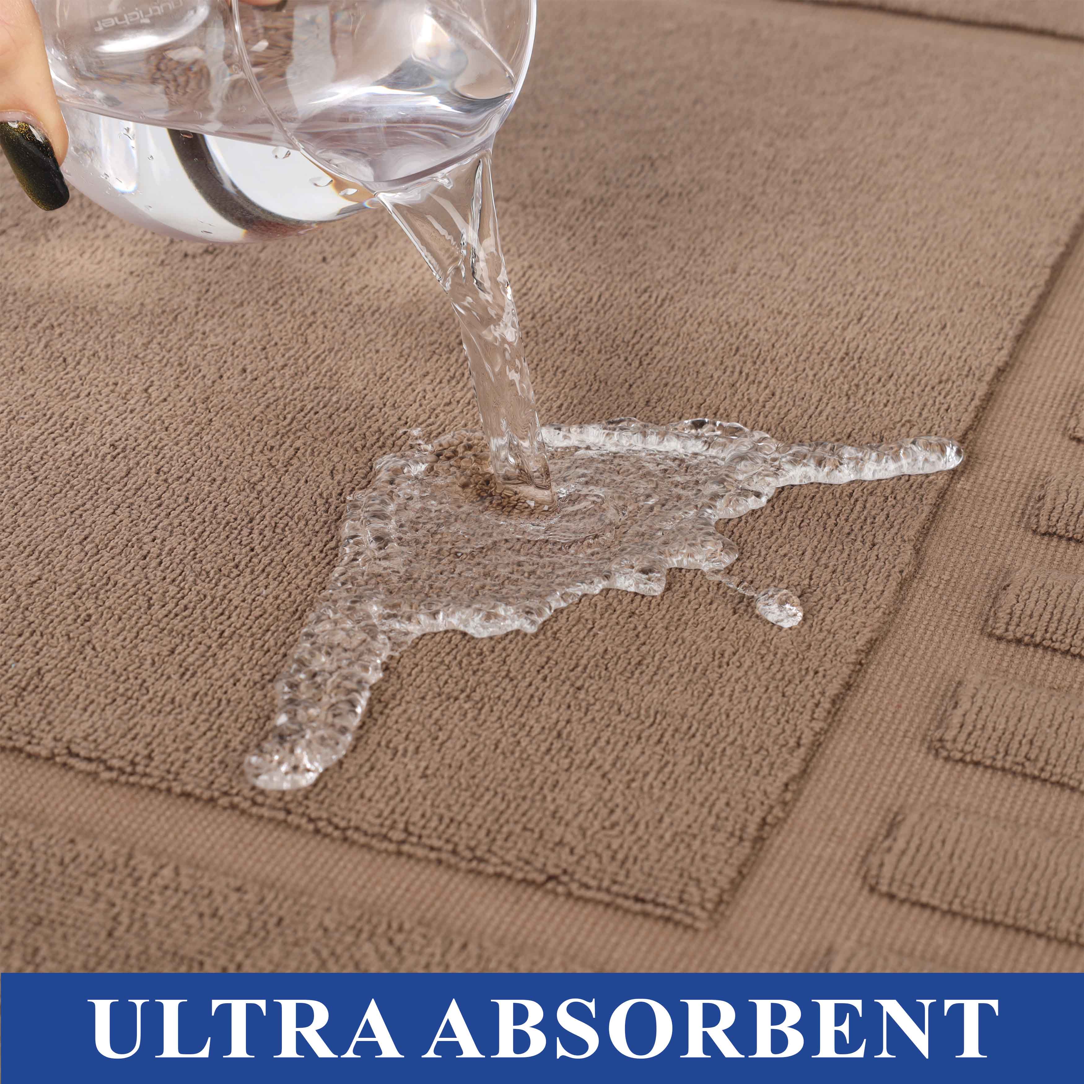 Premium Cotton Modern Geometric Border Absorbent Bath Mat Set of 2 - Non-Slip Soft Bathroom Rug for Bathroom Floor, Shower, Vanity Area - Home Decor Essentials