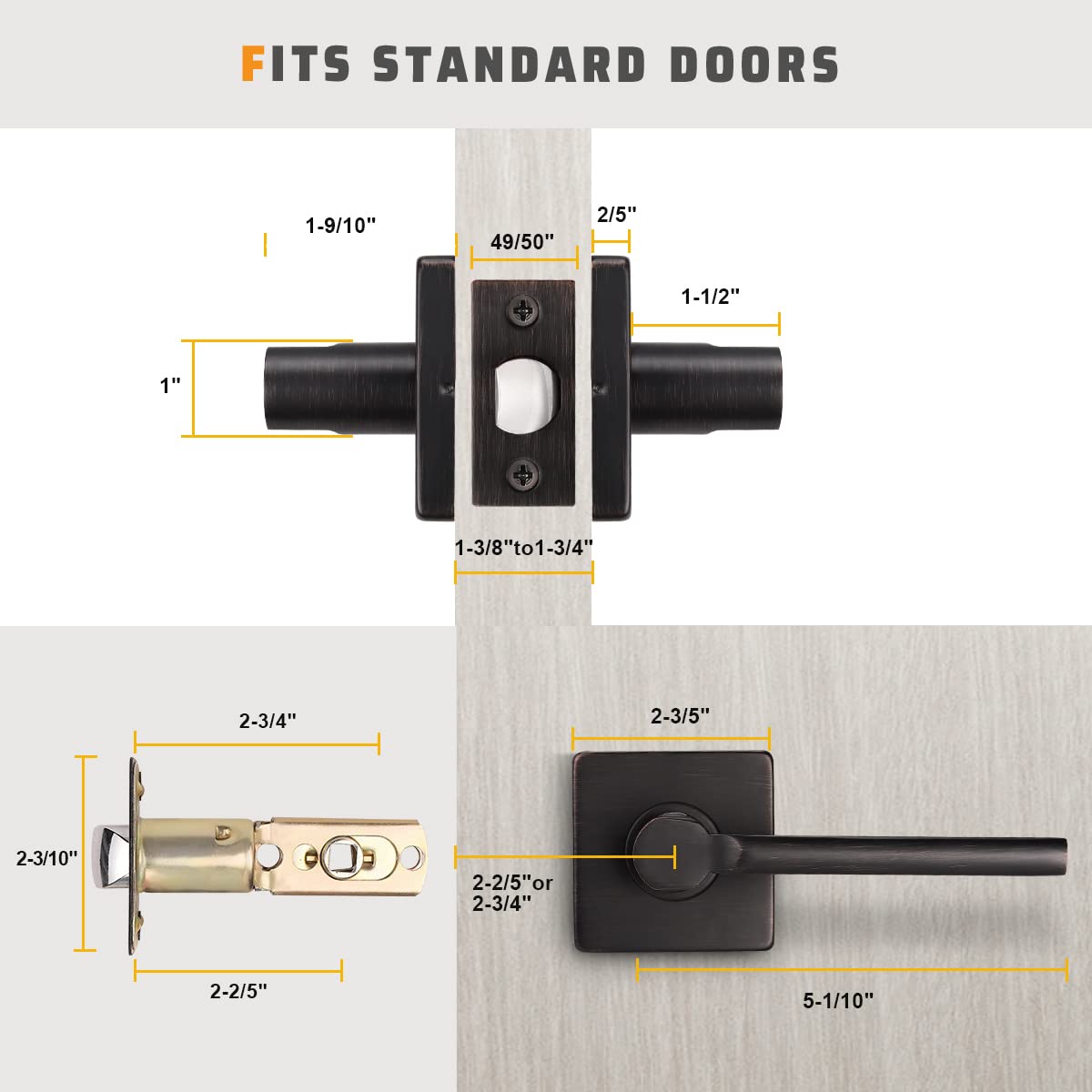 KNOBWELL 6-Pack Modern Square Passage Door Lever Set - Keyless Entry Door Handles for Hall, Closet & Interior Doors - Oil Rubbed Bronze Finish - Reversible for Right/Left Hand Use - Perfect for Home, Office & Commercial Spaces