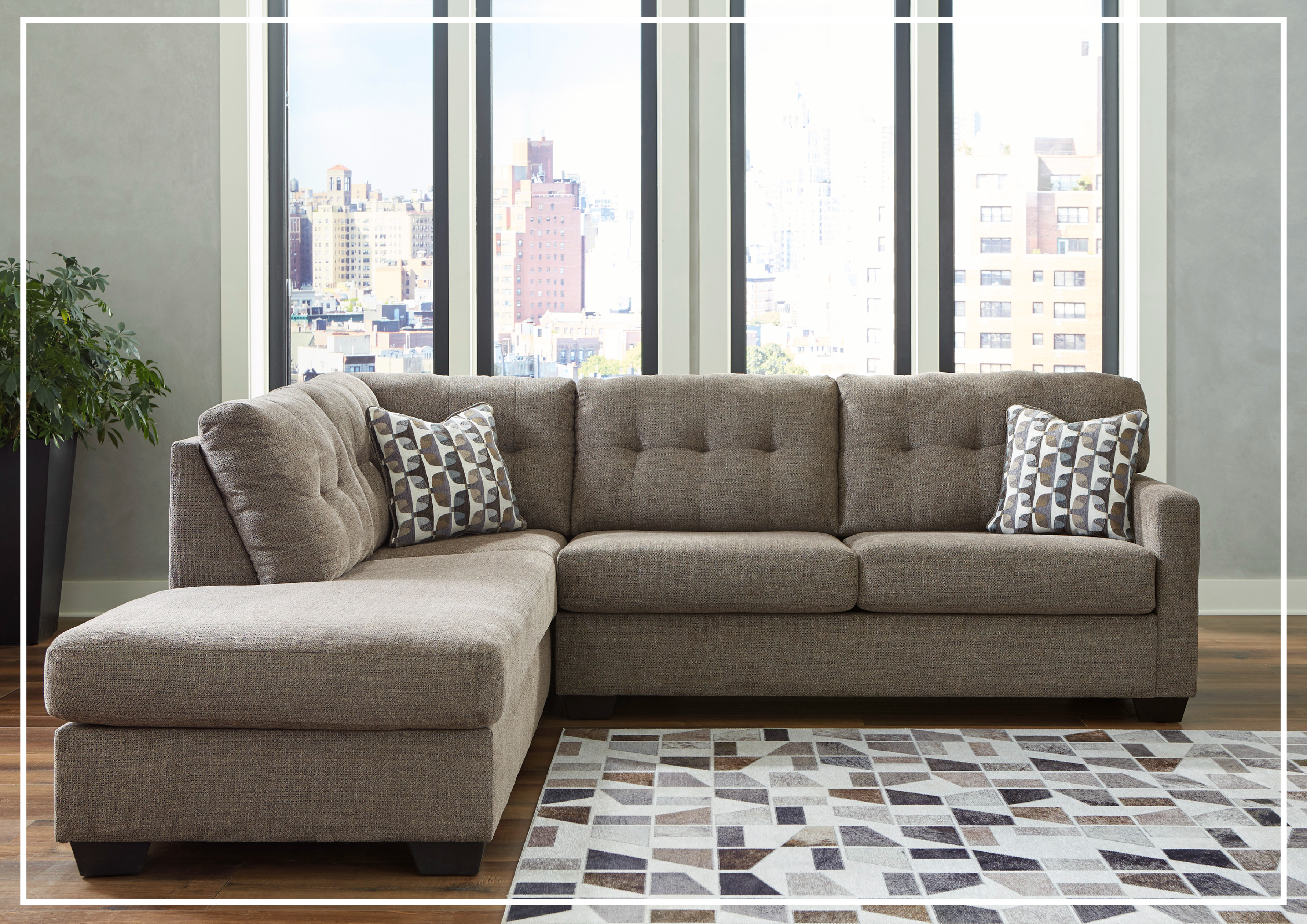 Gio Italia Marston Fabric 2-Piece Sleeper Sectional Sofa with Chaise Lounge | Light & Dark Color Options | Perfect for Small Spaces & Guest Rooms