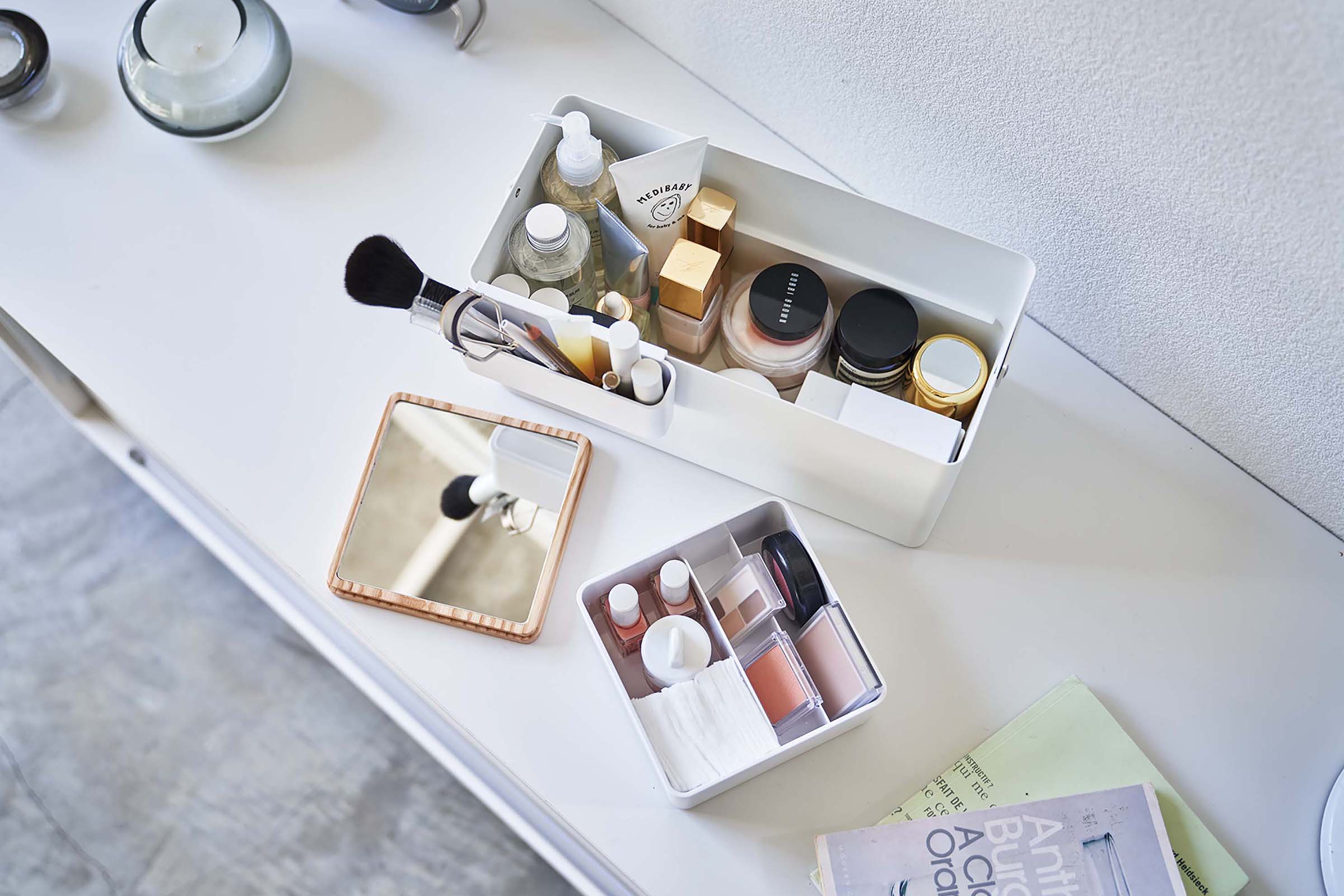 Premium Makeup Organizer with Mirror - Sturdy Steel & Wood Cosmetic Storage Case for Vanity, Bathroom, or Travel - Perfect for Makeup Brushes, Lipsticks & Beauty Essentials