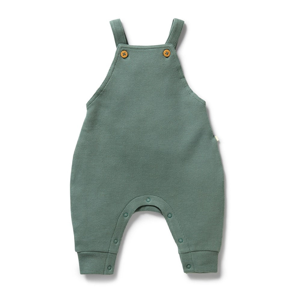 Organic Pine Green Waffle-Knit Overalls for Women - Cozy & Stylish Jumpsuit for Casual Outings, Weekend Wear & Outdoor Adventures