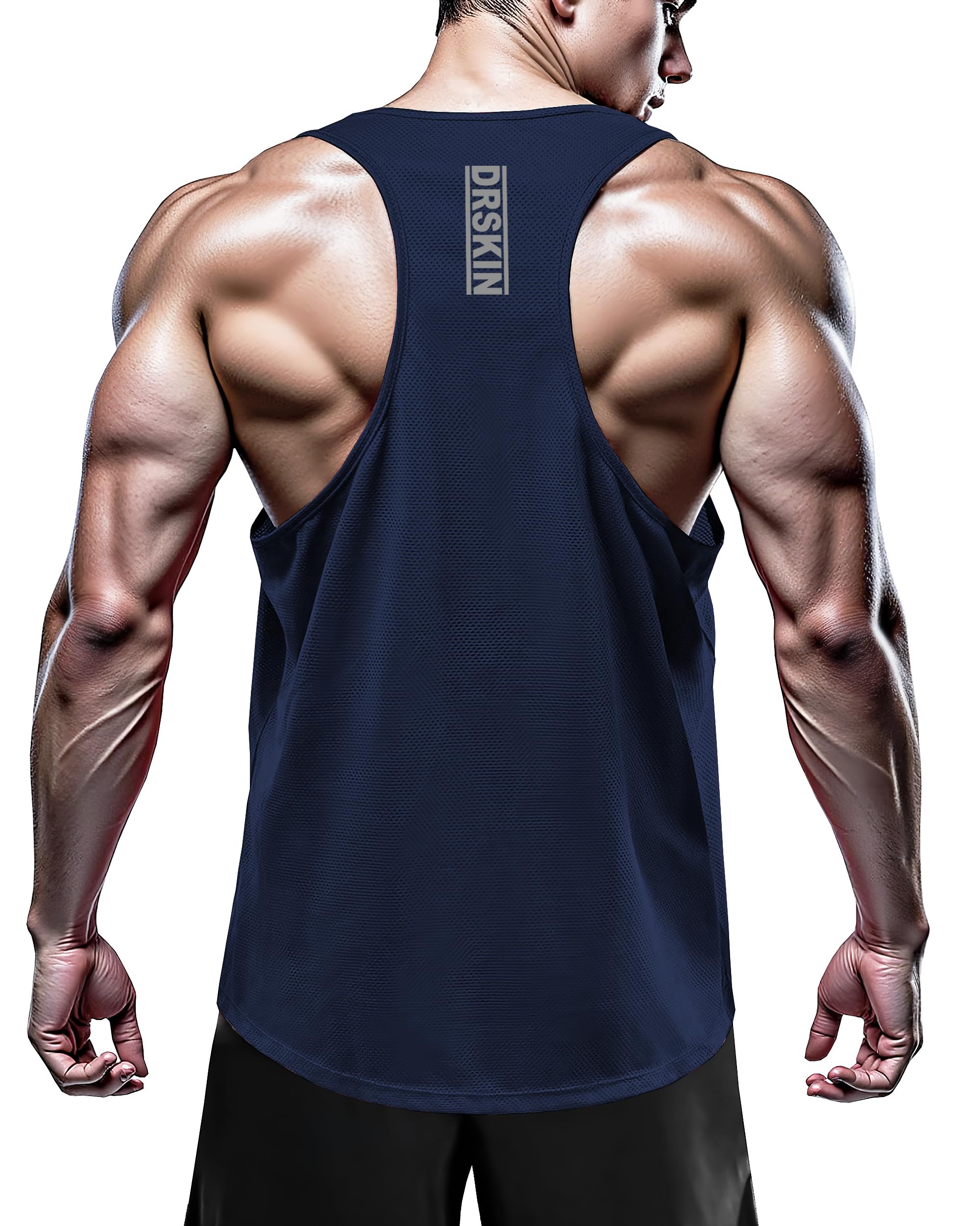DRSKIN Men's 4/3/1 Pack Sleeveless Y-Back Tank Tops - Breathable Mesh Gym Shirts for Workout & Training - Moisture Wicking Athletic Shirts for Running, Fitness & Summer Outdoor Activities