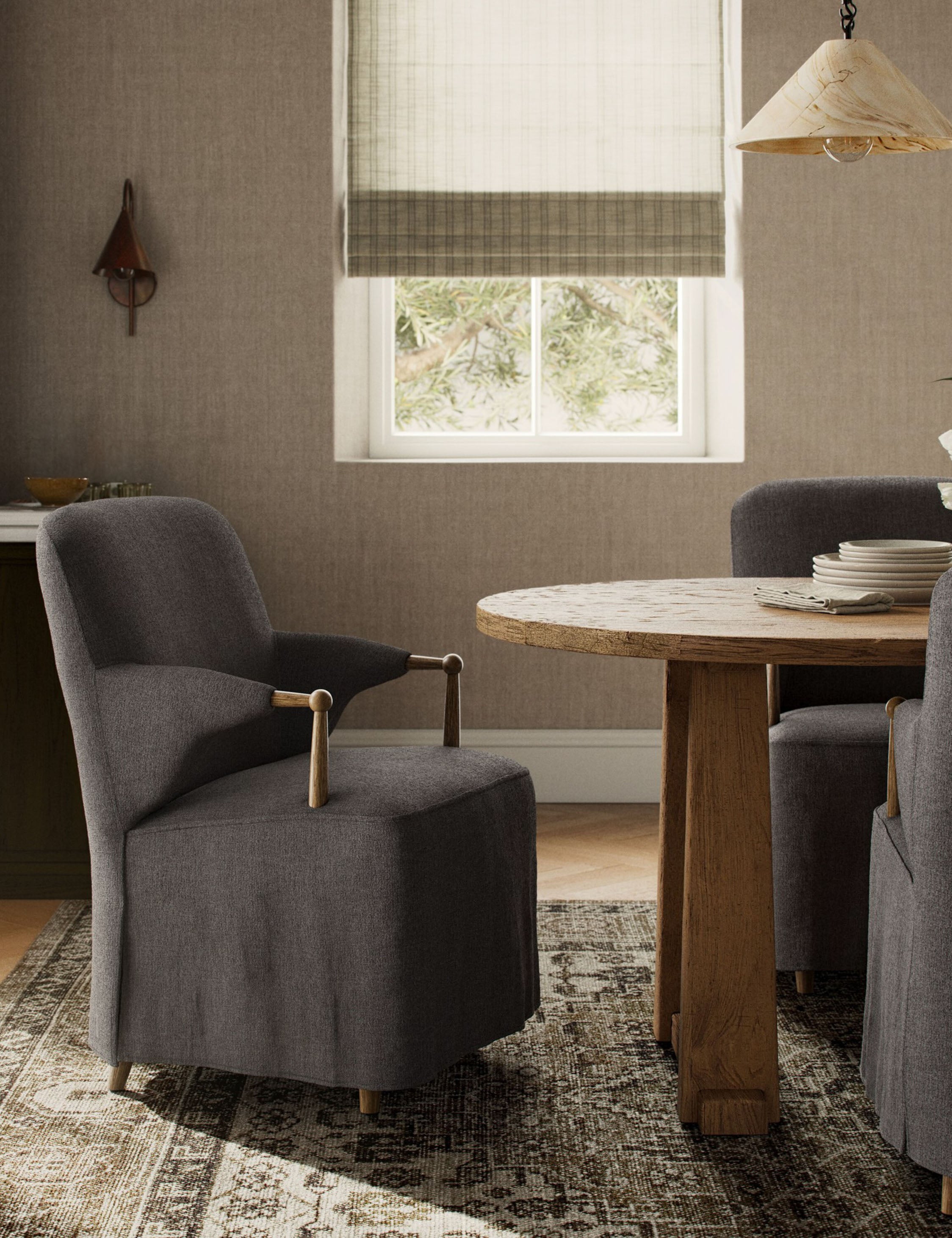 Amber Lewis x Four Hands Brently Dining Chair - Modern Wooden Dining Room Chair with Upholstered Seat - Perfect for Kitchen, Dining Room, and Home Office