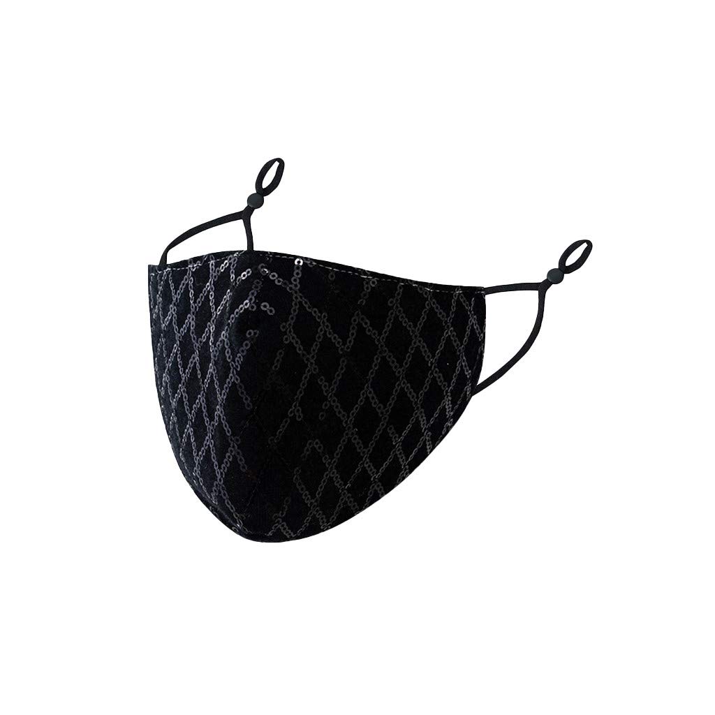 Stoota Women's Fashion Adjustable Face Mask with Glitter Sequins - Reusable Dust Bandana Protector for Daily Wear, Outdoor Activities & Travel - Breathable Mouth Cover Shield