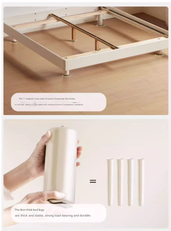 Solid Oak Wood Platform Bed - No Headboard, Cream Finish - Modern Minimalist Bedroom Furniture for Small Spaces & Loft Apartments