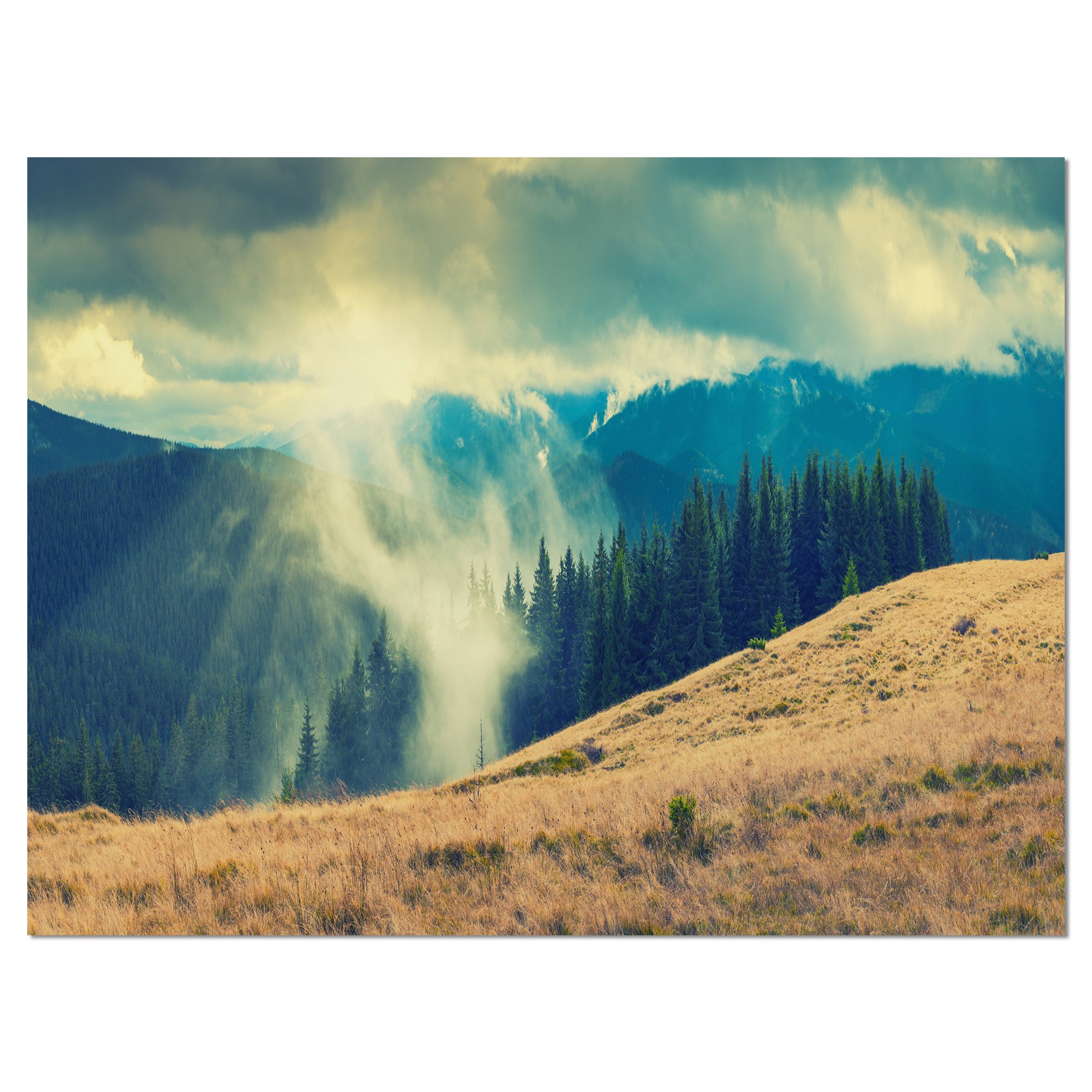Blue Forest in Fog Landscape Photography Canvas Print - Stunning Nature Wall Art for Living Room, Bedroom & Office Decor