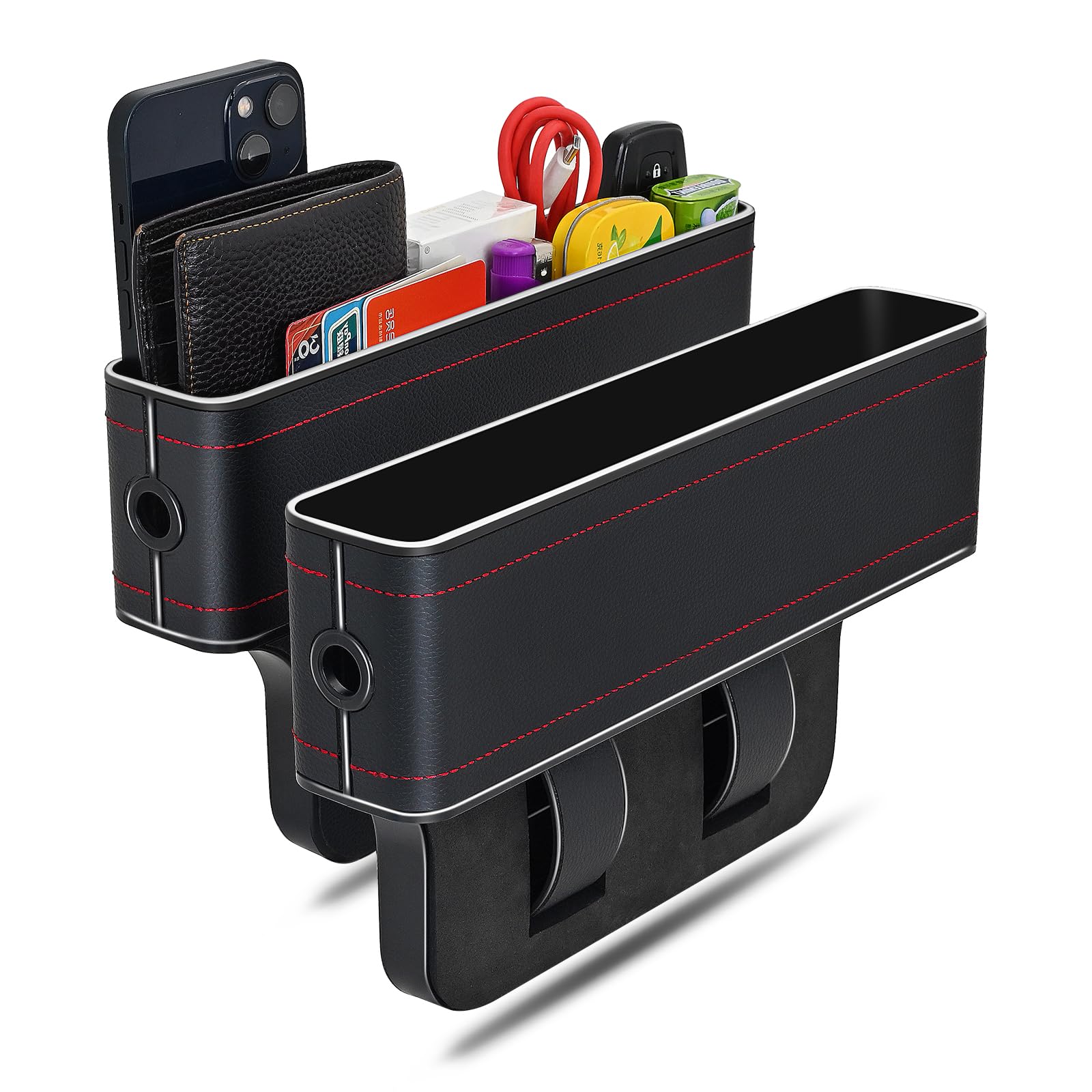 2 Pack Car Seat Gap Filler Organizer - Multifunctional Auto Seat Storage Box for Phones & Coins | Perfect for Back Seat Console & Front Seat Organization (Black)