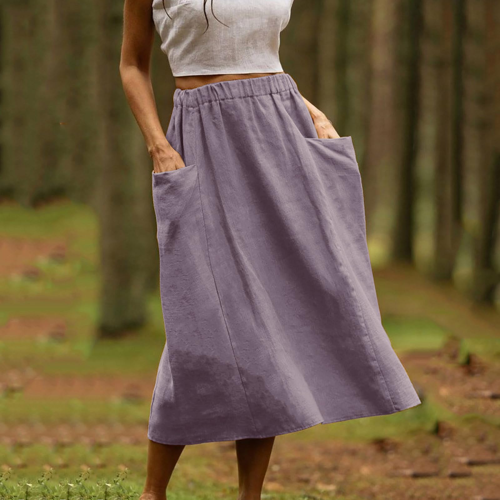 Boho Linen Skirts for Women - Summer A-Line Maxi Skirt with Pockets | Beach & Casual Wear