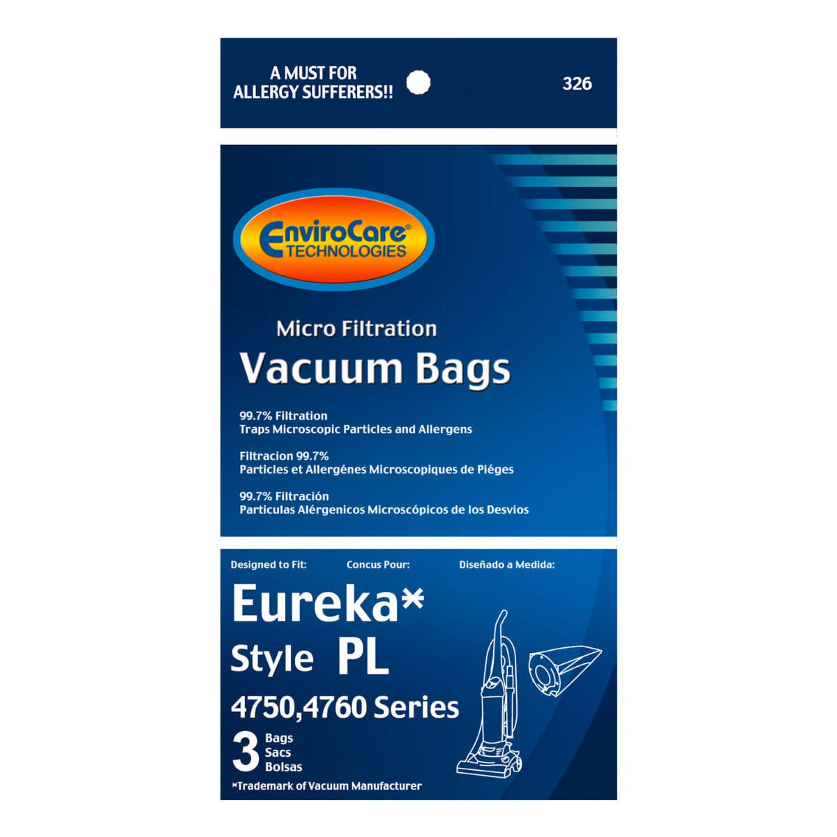 EnviroCare Eureka Style PL Vacuum Bags - 3 Pack | Premium HEPA Filtration Dust Bags for Eureka Vacuums | Perfect for Home Cleaning, Pet Hair, Allergies & Dust Mites