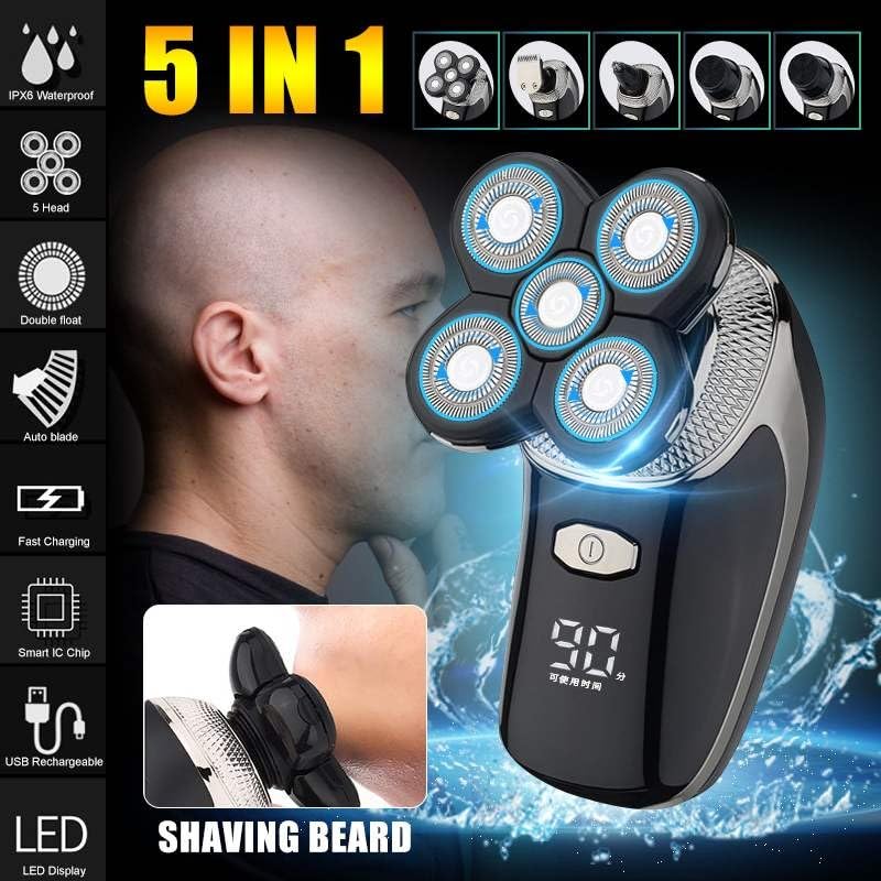 5D Electric Shaver for Bald Men - Rechargeable Head & Facial Shaver for Smooth Shaving at Home or Travel