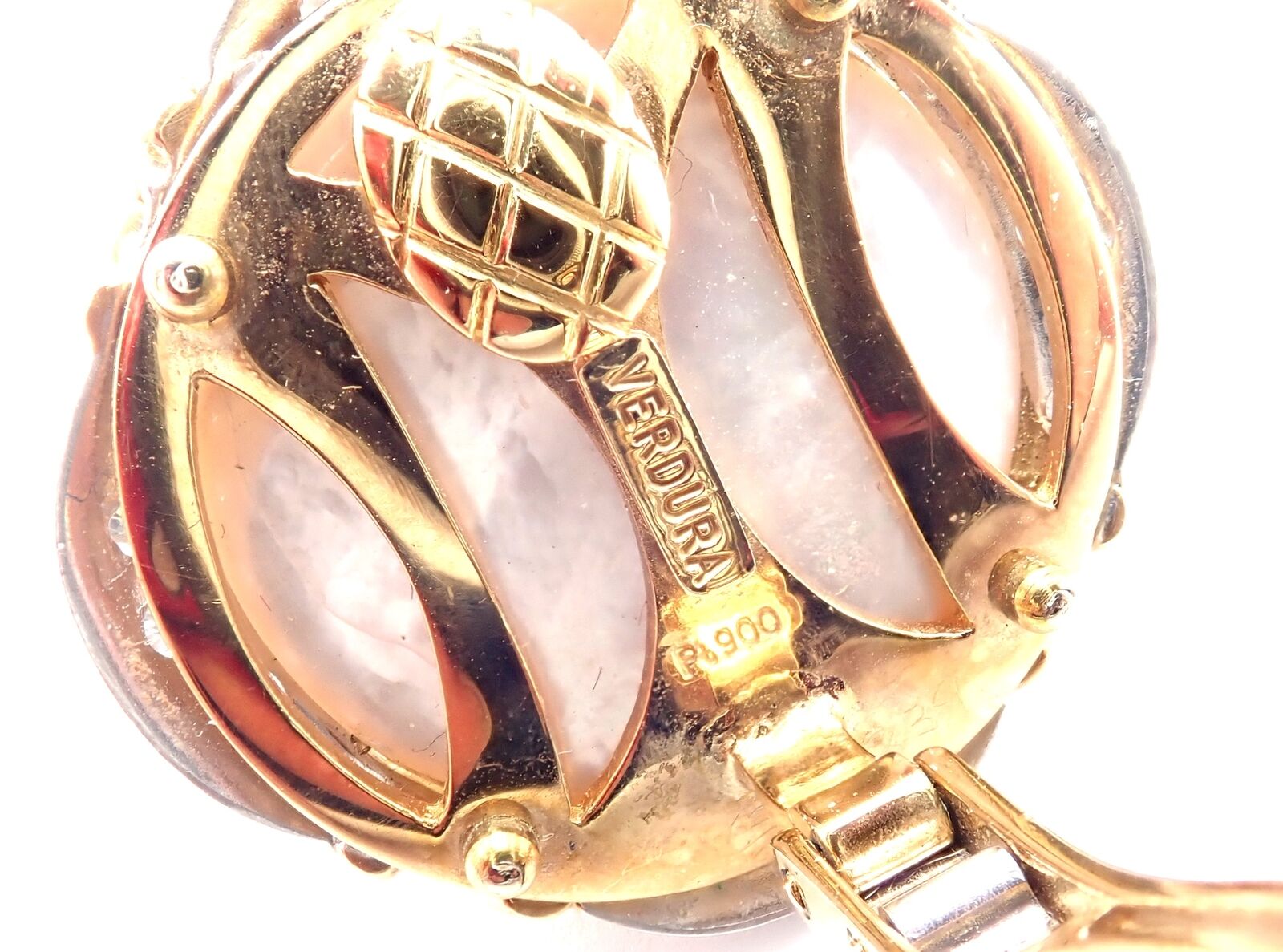 Authentic Vintage Verdura 18k Yellow Gold Mabe Pearl Diamond Large Earrings - Luxury Statement Jewelry for Weddings & Special Occasions