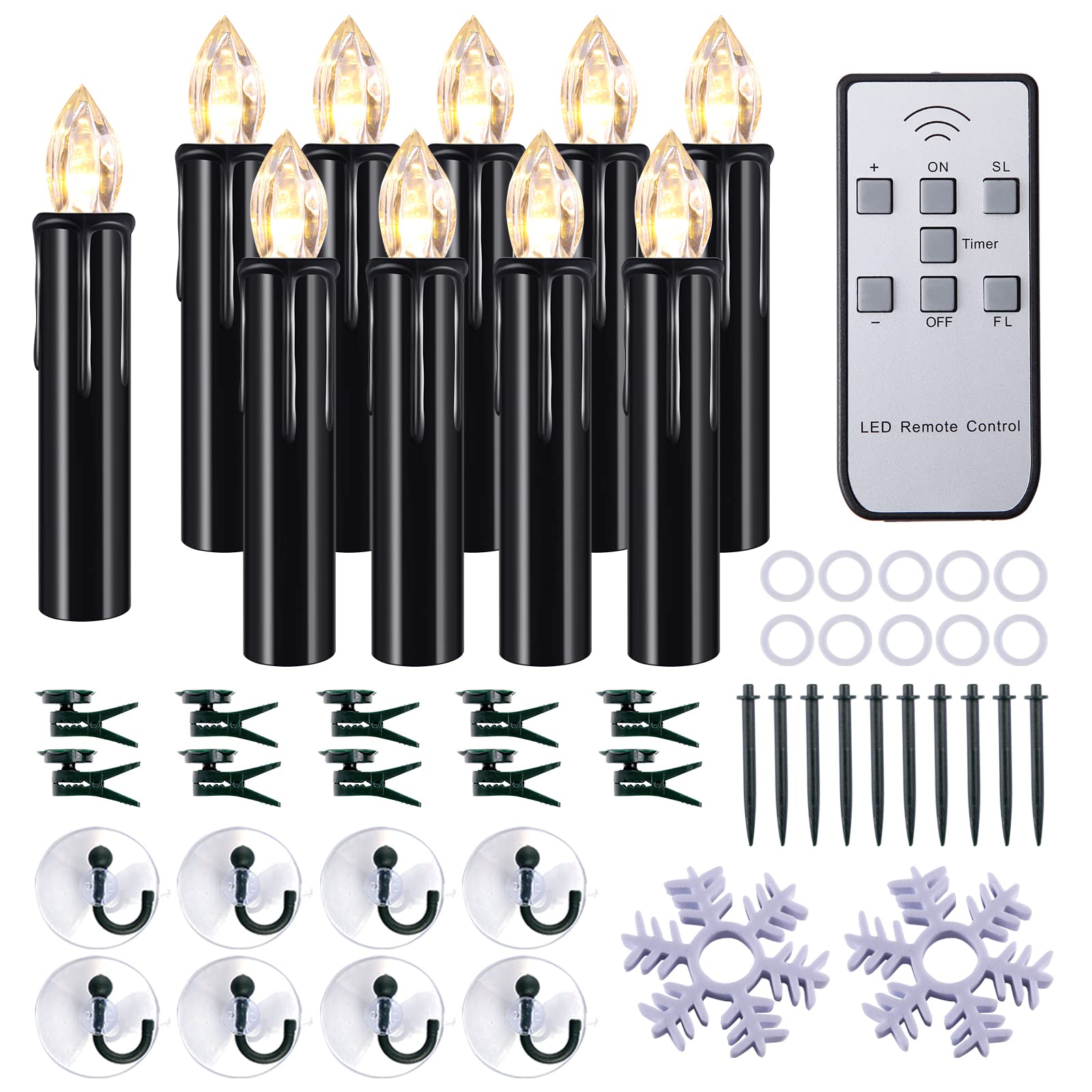 Flickering Flameless LED Candles - 10 Pack Black with Remote & Timer for Halloween Party Decor