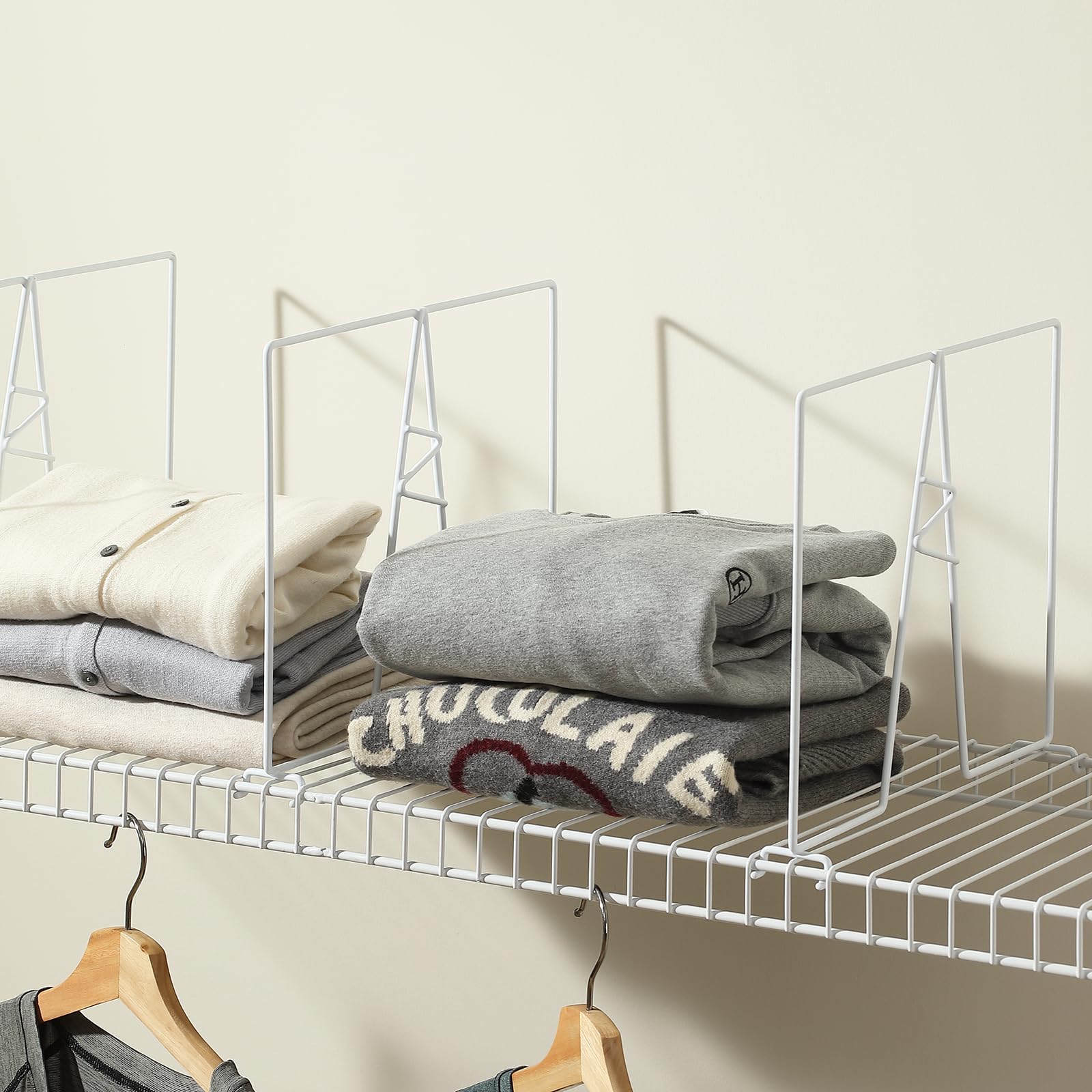 4-Pack White Wire Shelf Dividers - Closet & Pantry Organizer - No-Tool Installation for 12-Inch Deep Wire Shelves - PE Coated Steel - Perfect for Kitchen, Garage, Closet & Office Storage Organization