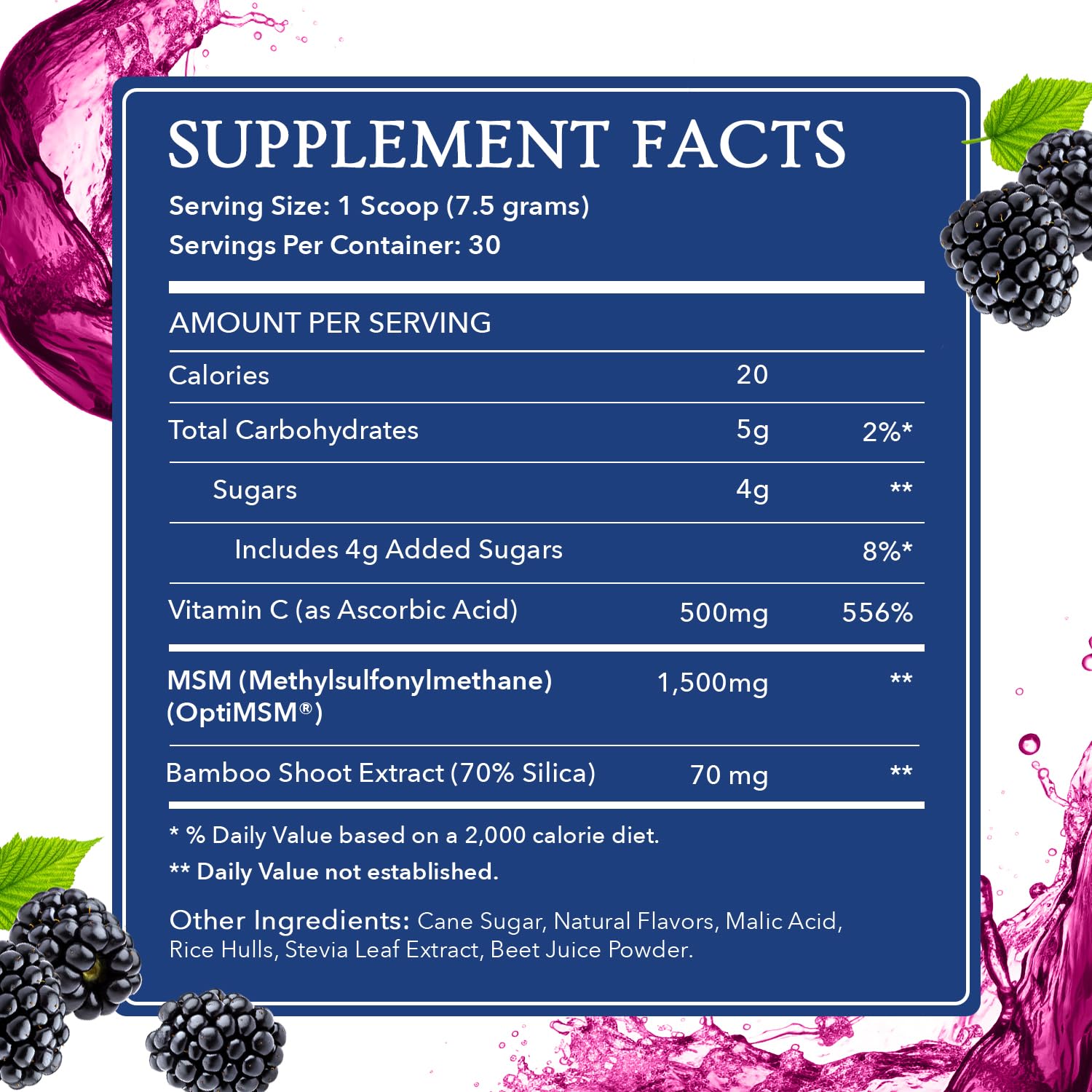 Twig & Leaf MSM + Vitamin C Powder for Hair Growth, Nail Strength & Joint Support | Wildberry Flavor | 30 Servings Non-GMO Gluten-Free Sulfur Supplement (7.9 Oz) | Perfect for Daily Wellness Routine & Active Lifestyle