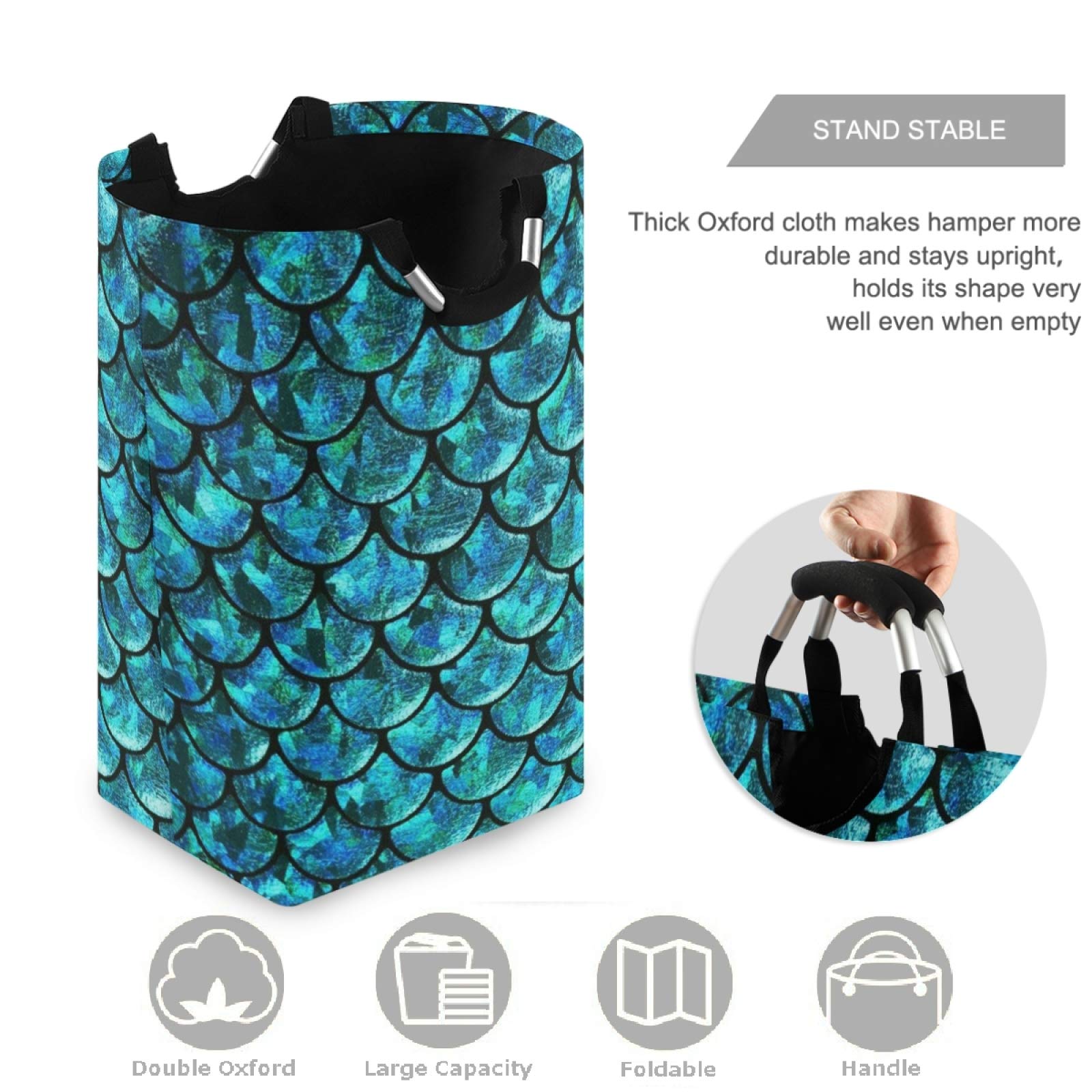 Visesunny Blue Mermaid Scale Laundry Hamper - Large Capacity Water-Resistant Oxford Cloth Storage Basket for Bedroom, Bathroom, Dorm & Kids Room | Perfect for Organizing Clothes, Toys & Home Essentials