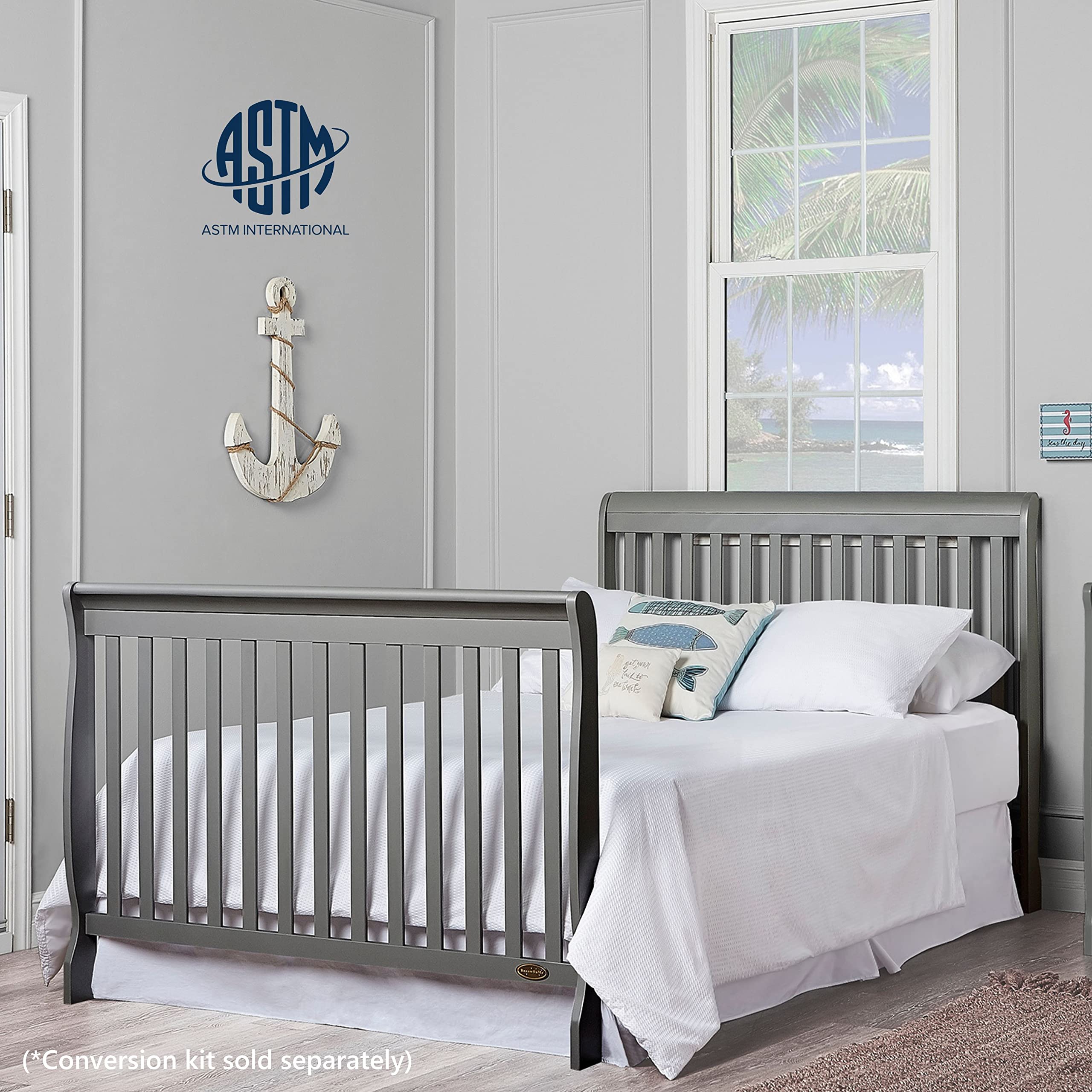 Dream On Me Ashton 4-in-1 Convertible Crib - Storm Grey | GREENGUARD Gold & JPMA Certified | Non-Toxic Solid Pinewood | 4 Adjustable Mattress Heights | Nursery & Baby Room Essential