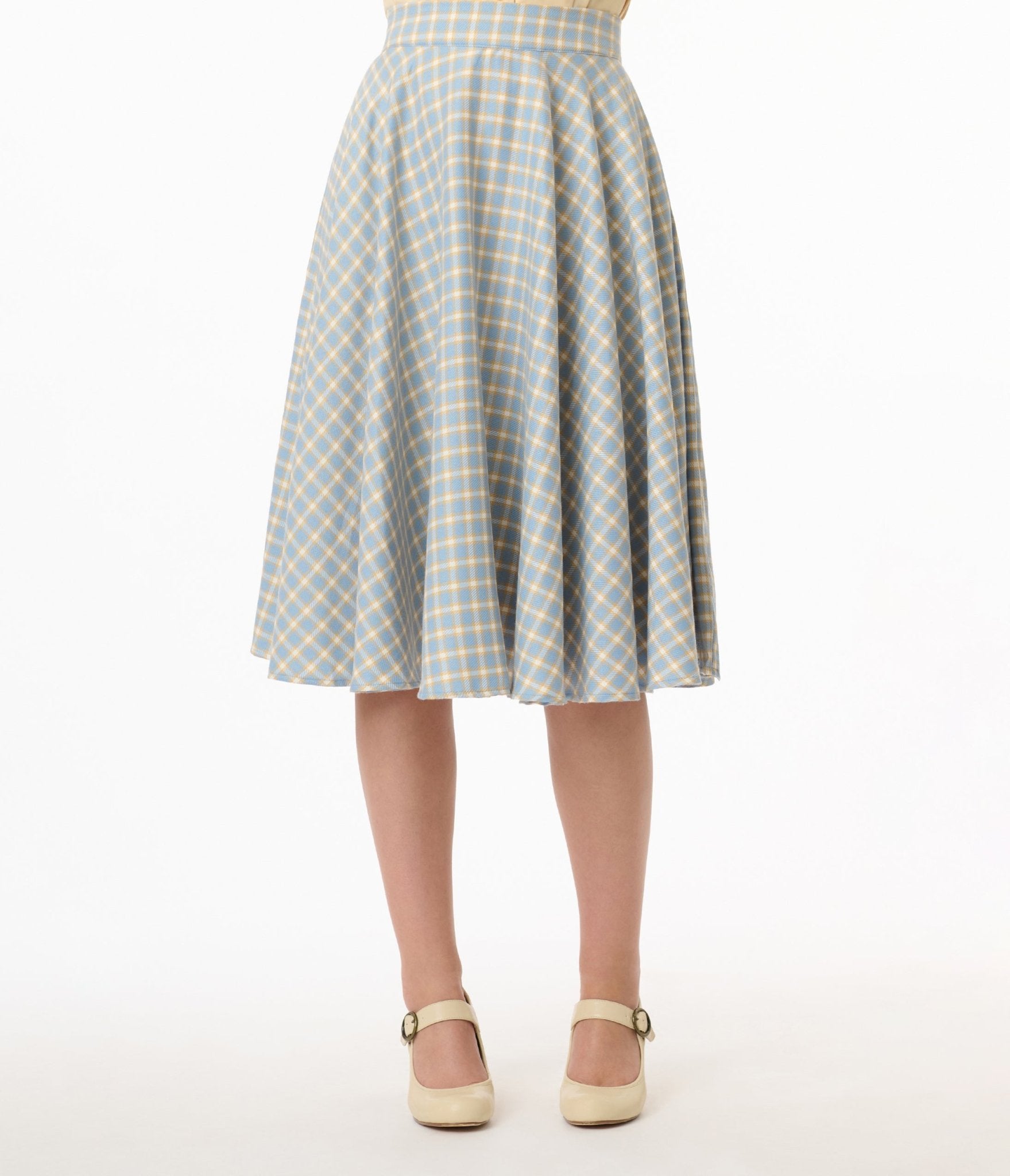 Vintage 1950s Baby Blue Plaid Swing Skirt for Women - Retro A-Line Skirt with Pockets - Perfect for Tea Parties, Rockabilly Outfits & Pinup Fashion