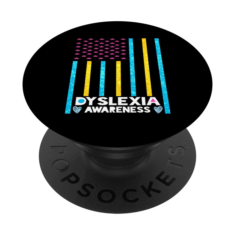 Dyslexia Awareness PopSockets PopGrip - Swappable Phone Grip with USA Flag & Silver Ribbon Design | Support Dyslexia Causes | Perfect for Phones, Tablets & Everyday Use