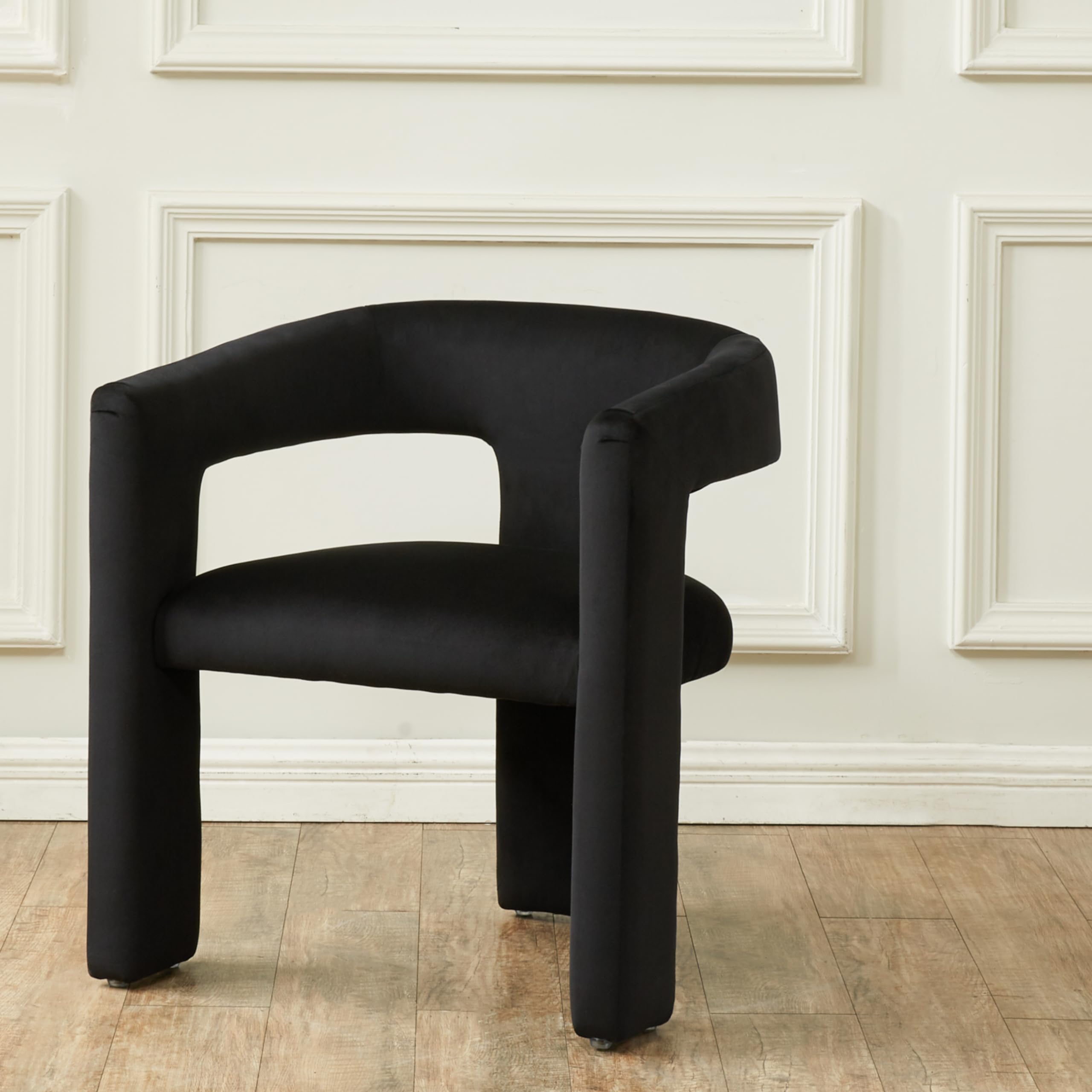 Lilian Morden Velvet Upholstered Barrel Accent Chair - Curved Backrest & Armrests, Black Dining Chair for Living Room, Bedroom, or Office Decor