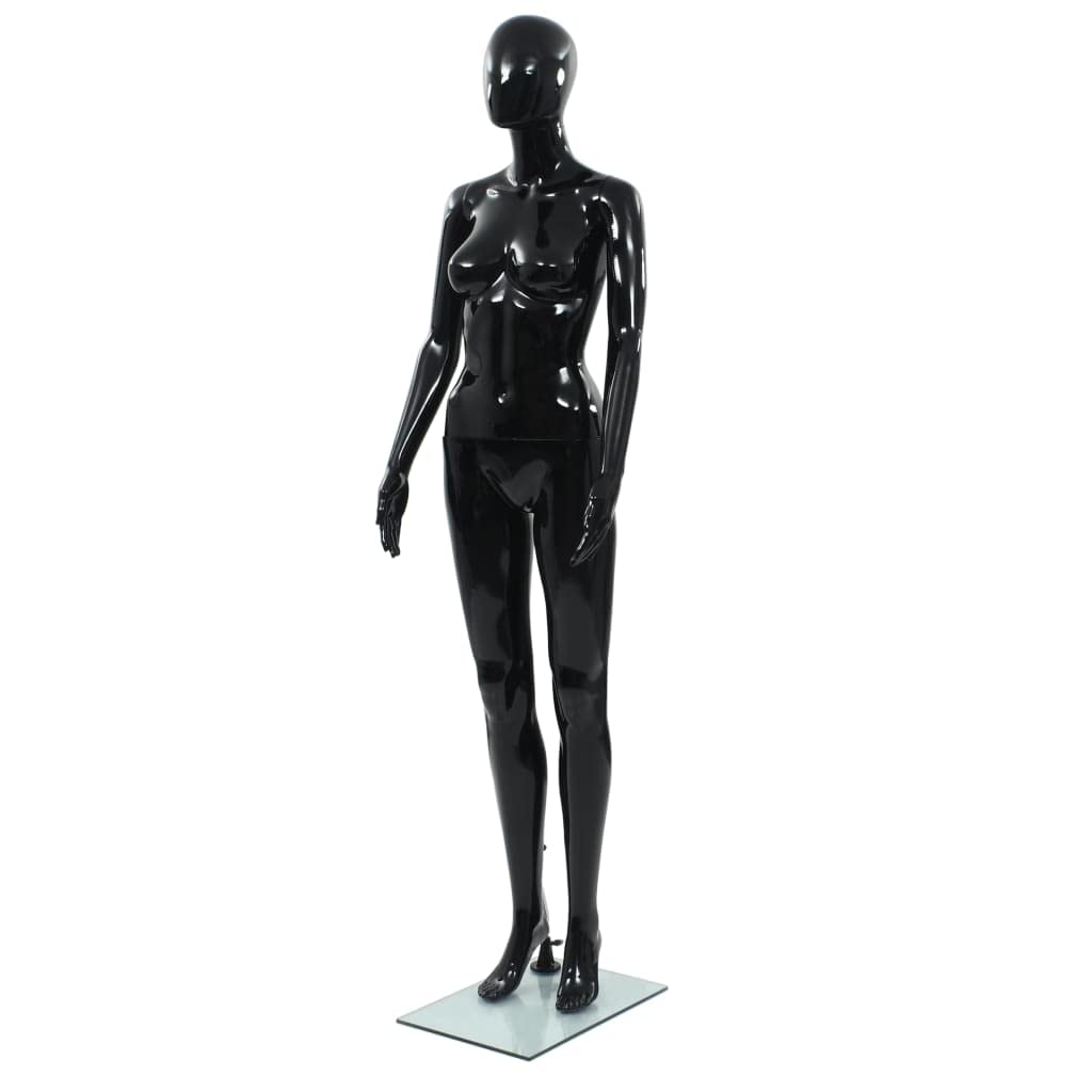 Male & Female Mannequin Dress Form Display - Adjustable Torso & Full Body Mannequin with Metal & Glass Base - Realistic Detachable Plastic Mannequin for Clothing Store, Boutique & Fashion Show Display (Glossy Black, 68.9