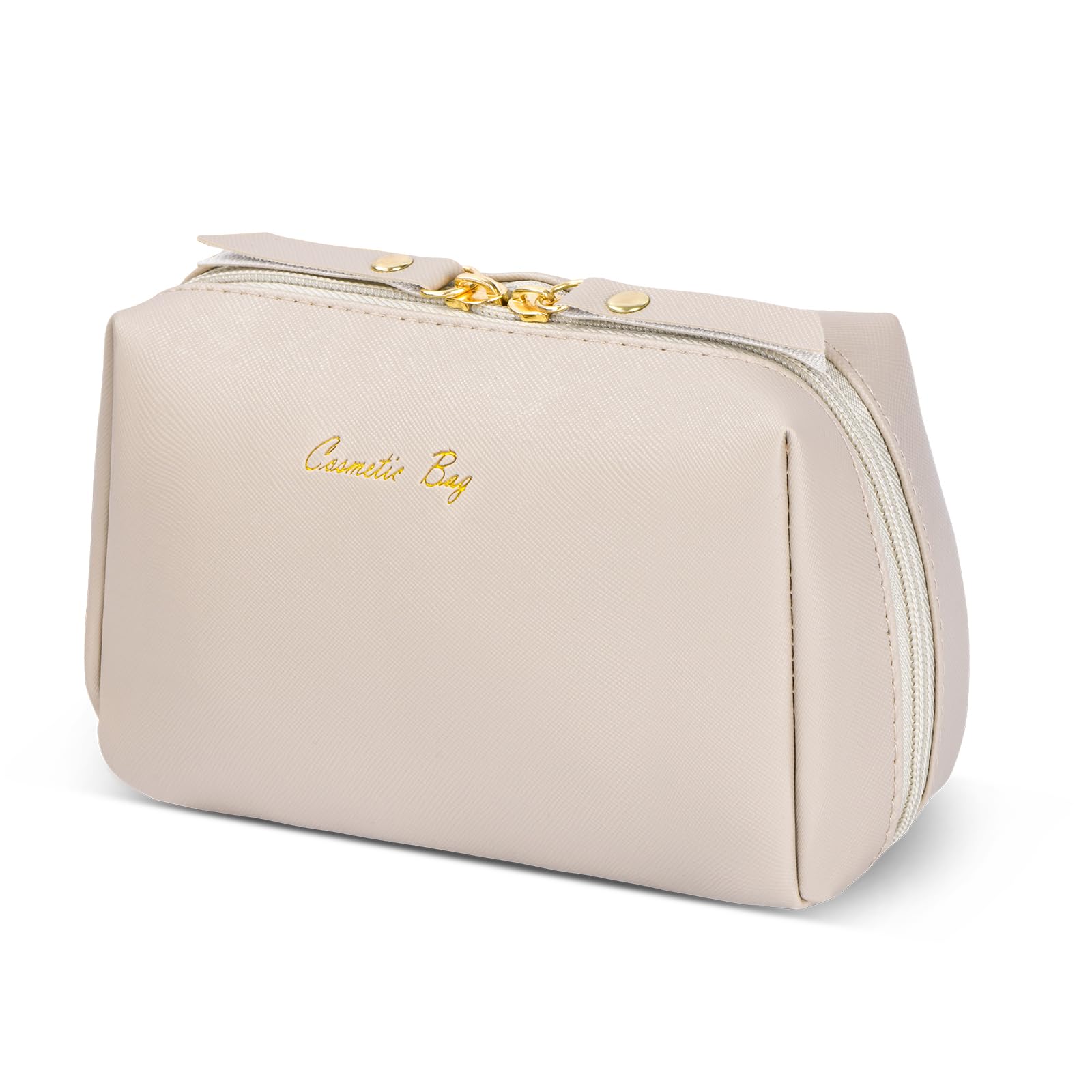 Topwey Waterproof Makeup Bag for Women - Travel Cosmetic Organizer with Divider, Portable Toiletry Pouch (Khaki, Small) | Perfect for Travel, Gym & Daily Essentials Storage