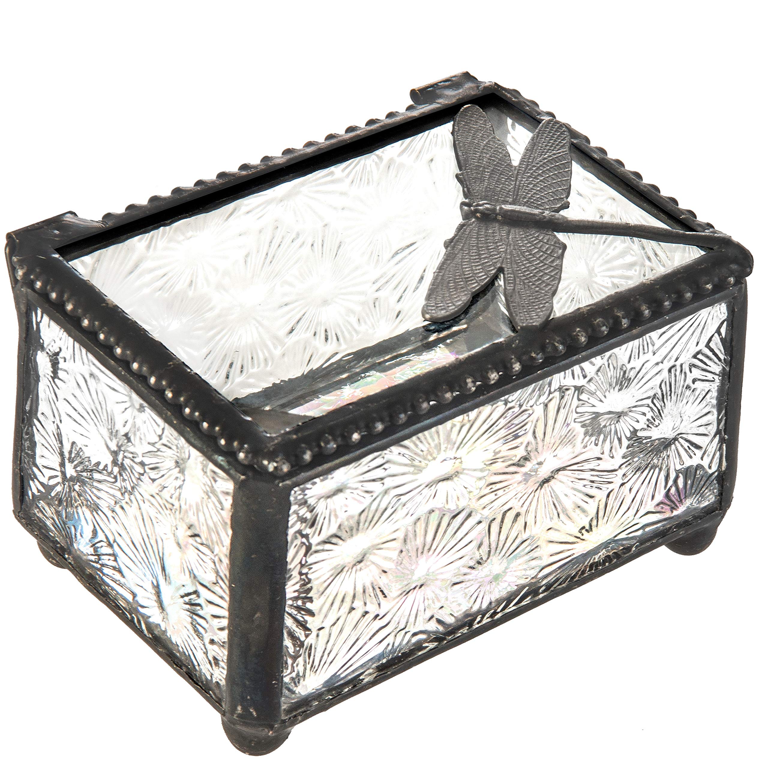J Devlin Glass Art - Handmade Dragonfly Trinket Box for Jewelry, Rings & Keepsakes - Elegant Glass Storage Box with Lid - Perfect for Home Decor, Gift Giving & Collectibles (Box 291)