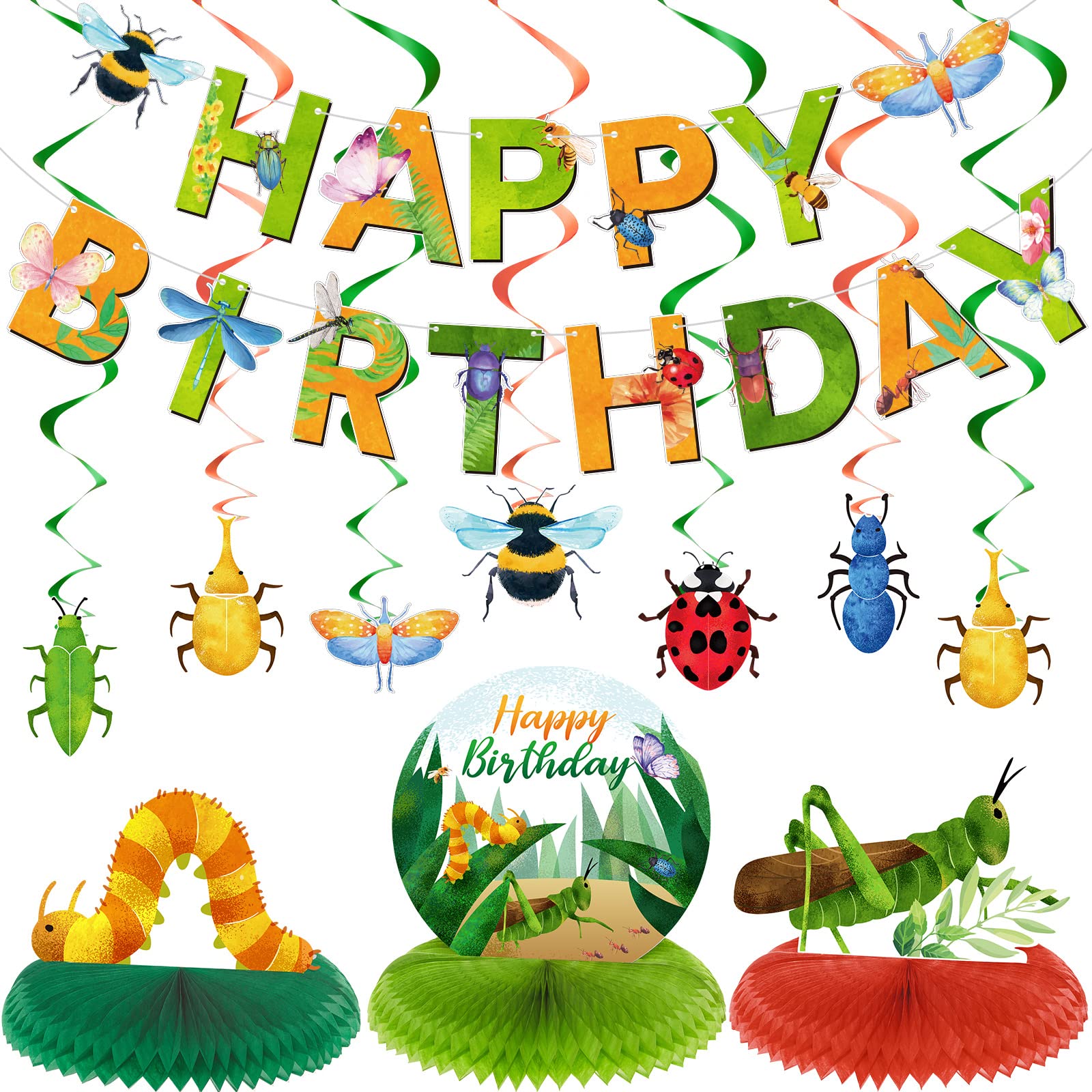 28-Piece Spring Bug Party Decorations Set - Bee, Ladybug Hanging Swirls & Honeycomb Centerpieces for Kids Birthday, Baby Shower | Insect-Themed Party Supplies for Indoor/Outdoor Decorations