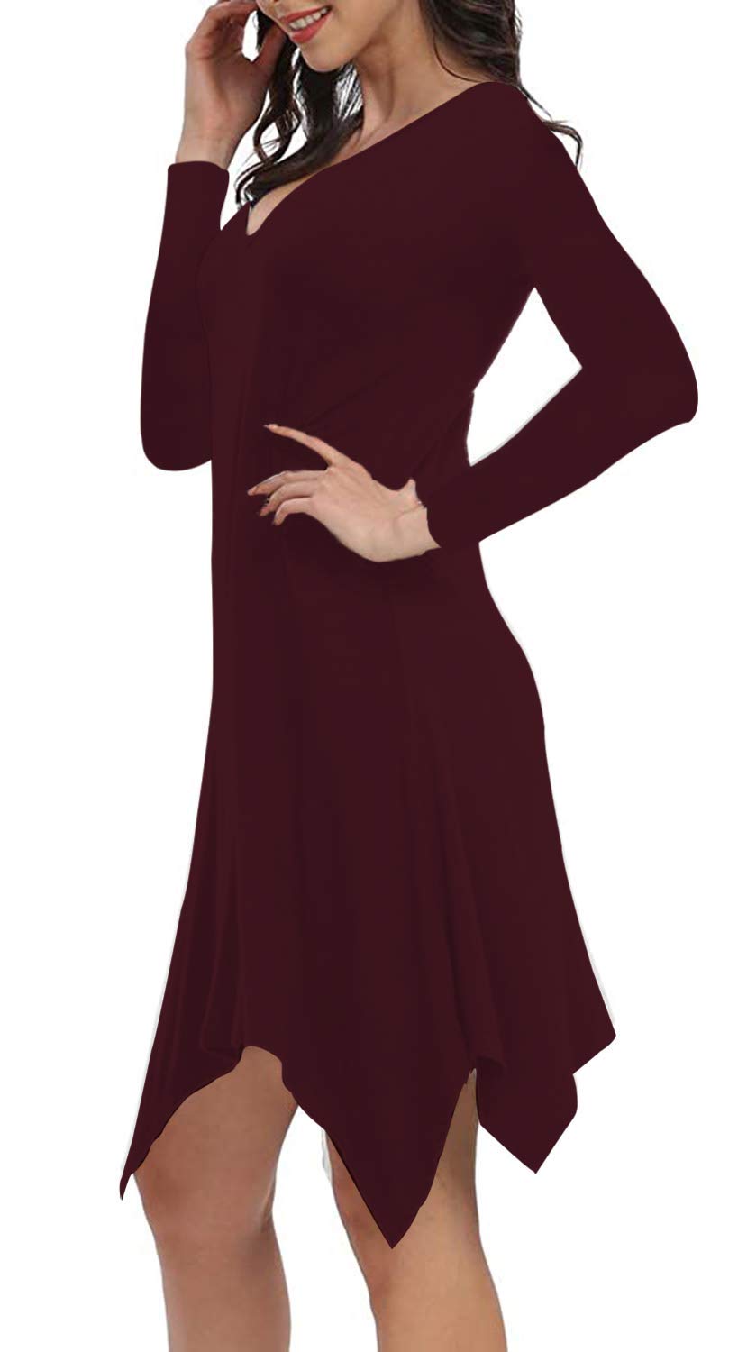 Women's Long Sleeve V-Neck Casual Loose Flowy Tunic Dress - Comfortable & Stylish for Work, Travel & Everyday Wear