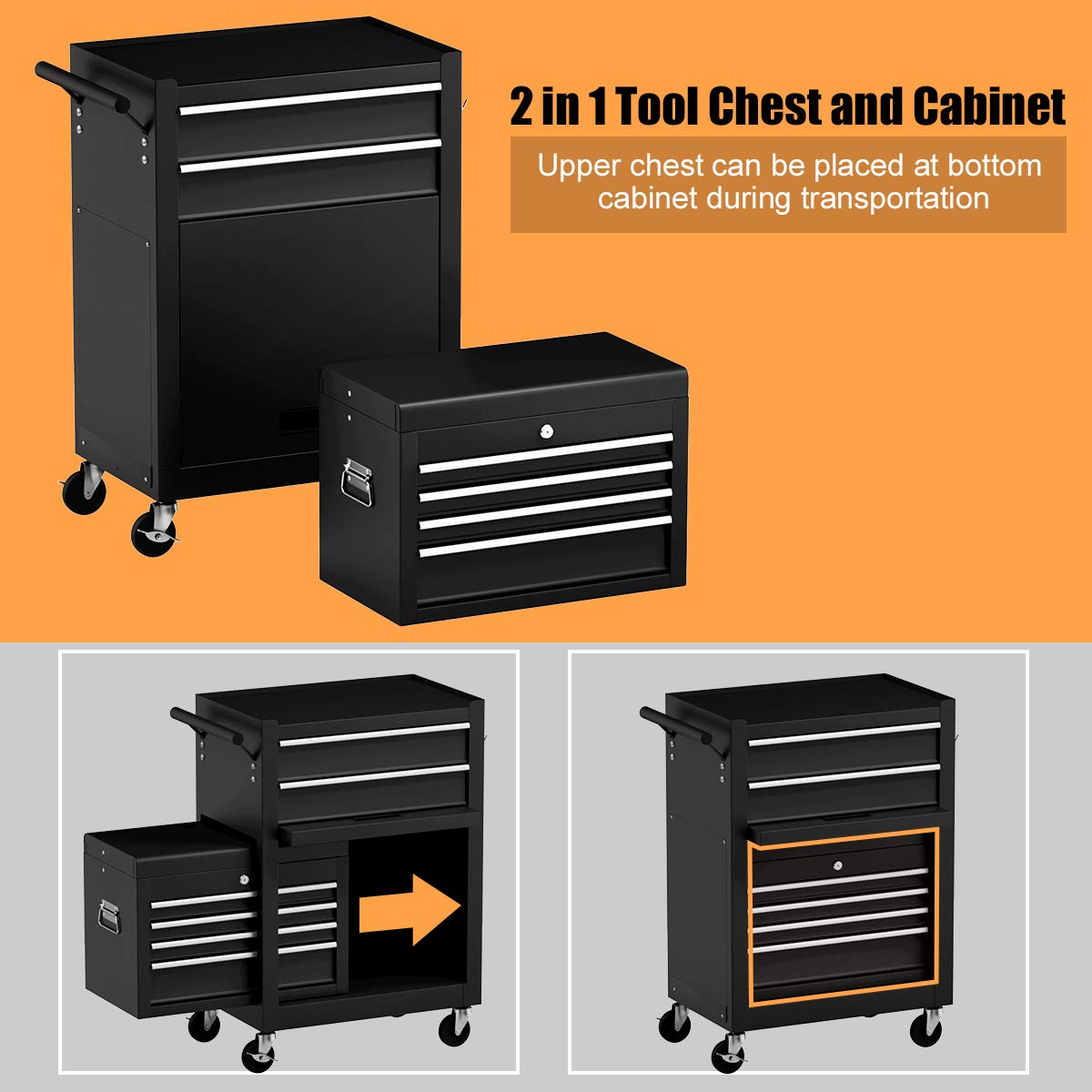 Goplus 6-Drawer Rolling Tool Chest with Auto Locking System, Lockable Wheels & Sliding Drawers - Heavy Duty Tool Storage Cabinet for Garage, Workshop & DIY Projects (Black) - Perfect for Mechanics, Carpenters & Home Improvement