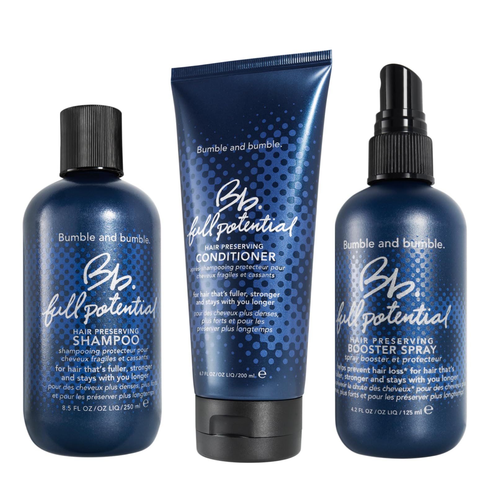 Bumble and bumble Full Potential Hair Preserving Shampoo & Conditioner Set with Booster Spray | Sulfate-Free Hair Care for Damaged Hair | Perfect for Daily Use, Salon-Quality Treatment at Home