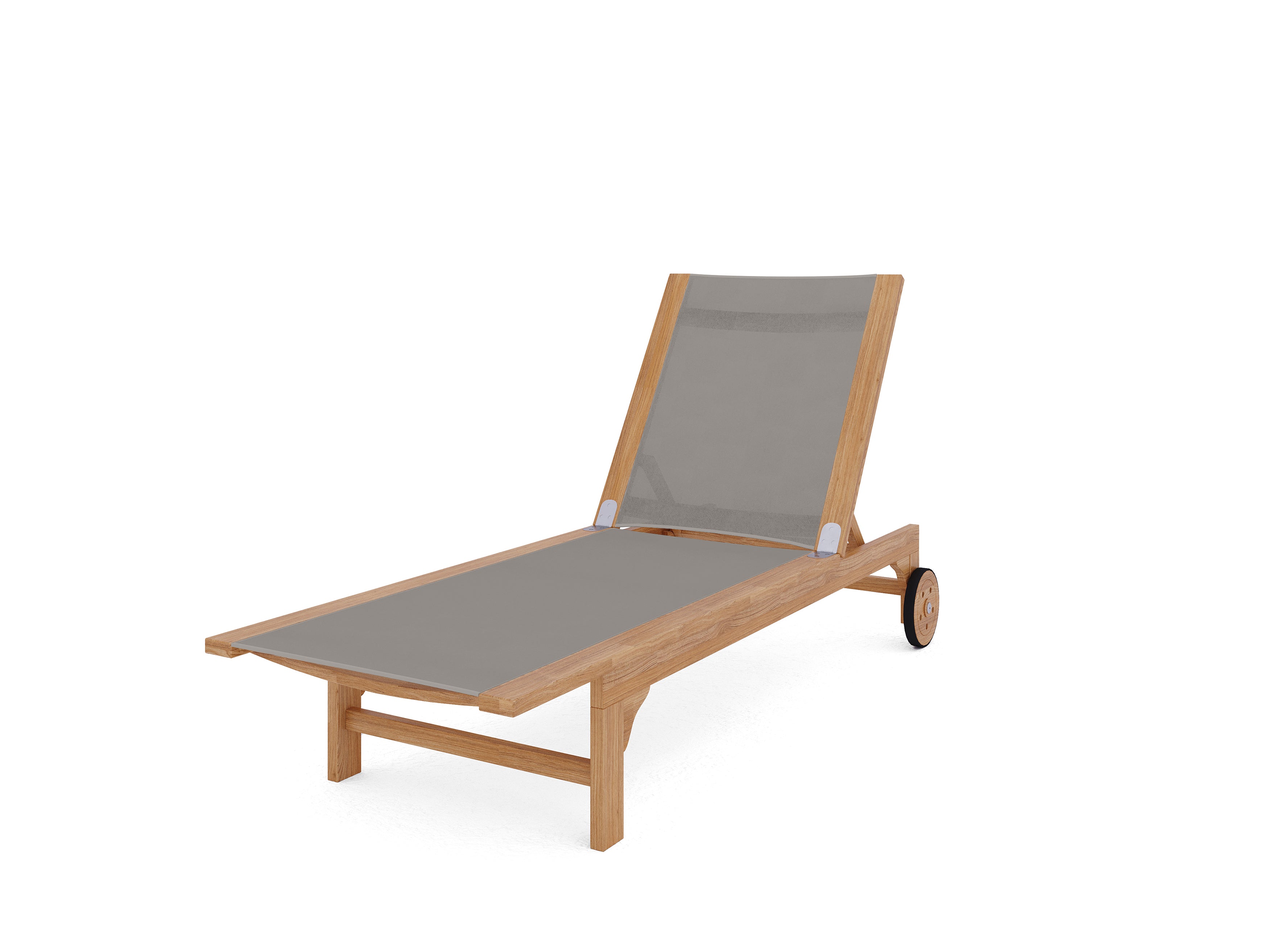 Premium Teak Outdoor Reclining Sun Lounger with Wheels - Adjustable Taupe Patio Chaise Lounge for Poolside, Beach, Garden Relaxation