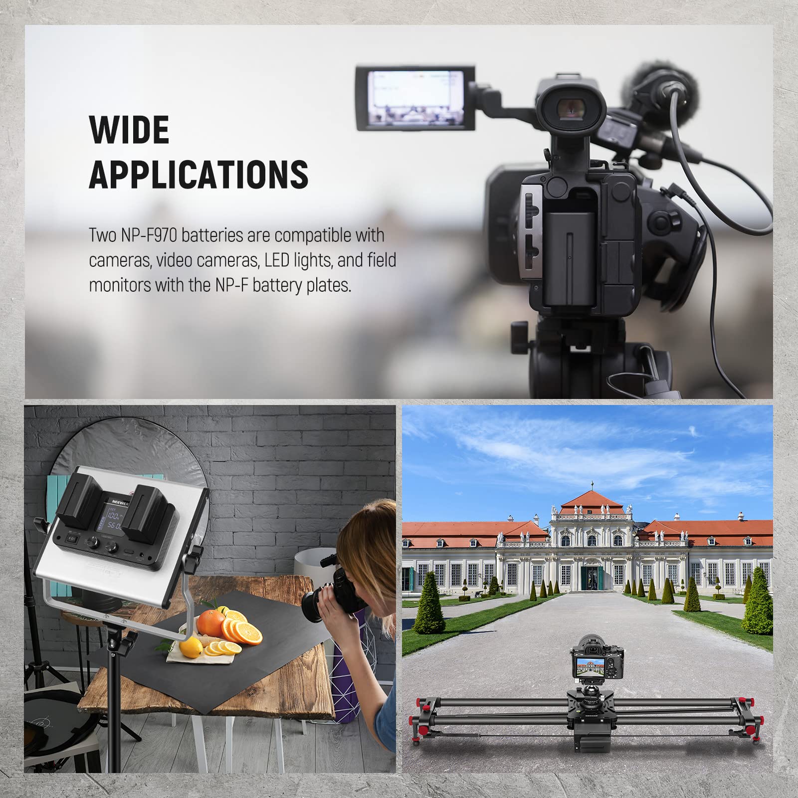 NEEWER 10050mAh NP-F970 Camera Battery with 20W PD Fast Charger - 2 Pack Replacement for Sony NP-F970/950/750/550 - Compatible with Video Cameras, LED Lights, Ring Lights, Monitors & Motorized Sliders - Perfect for Photography, Videography & Studio Lighting