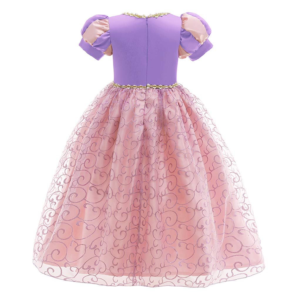 REXREII Girls Rapunzel Princess Sofia Costume Dress with Gloves & Hair Wig - Peach 4-5T for Halloween, Christmas Party, Birthday & Dress Up Play
