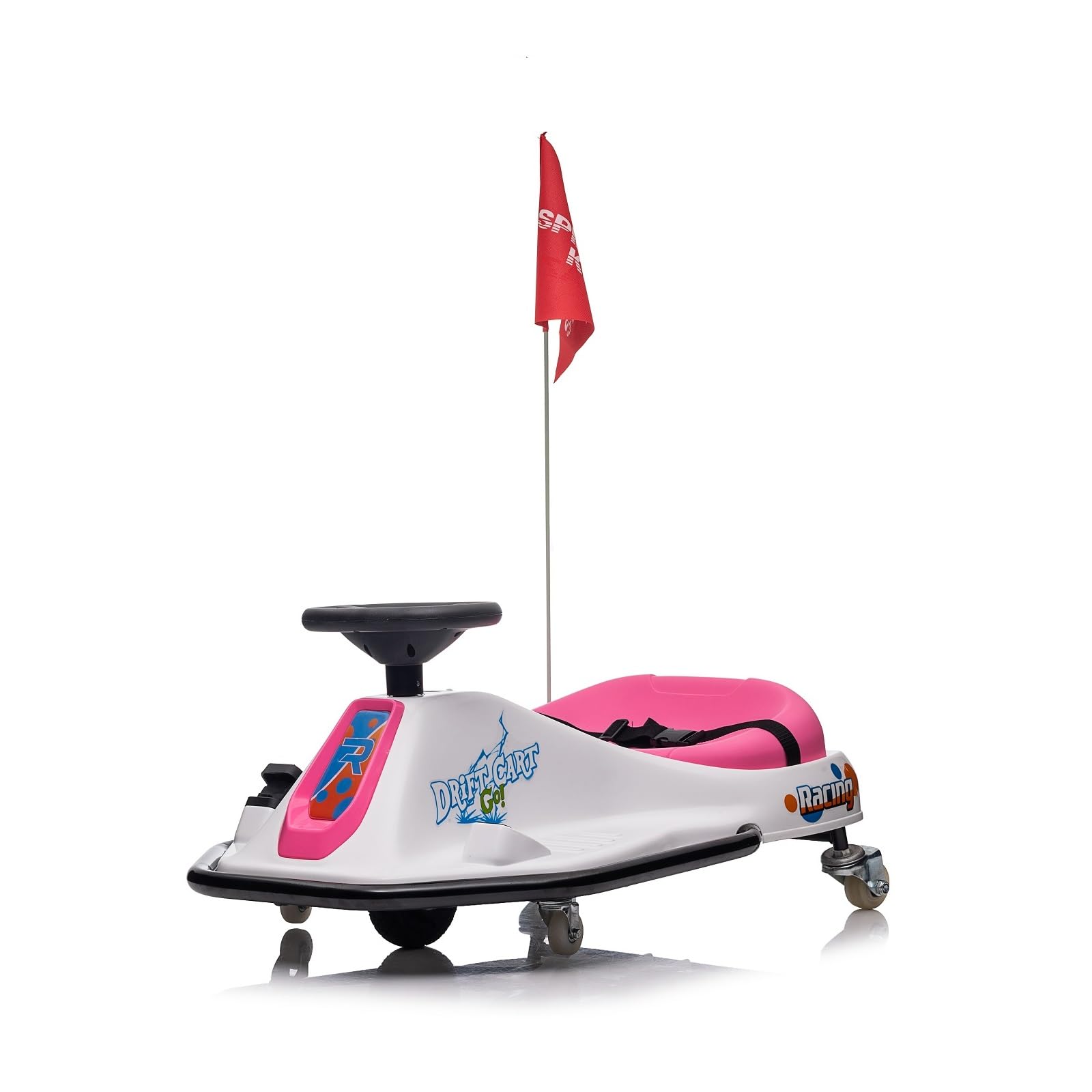 NITOESS 24V Electric Go Kart for Kids - Battery Powered Ride-On Car with Pedal, Up to 4.97mph Speed - Pink & White Drift Racing Vehicle with USB Port & Music Player - Perfect for Outdoor Play, Backyard Racing, and Birthday Gifts