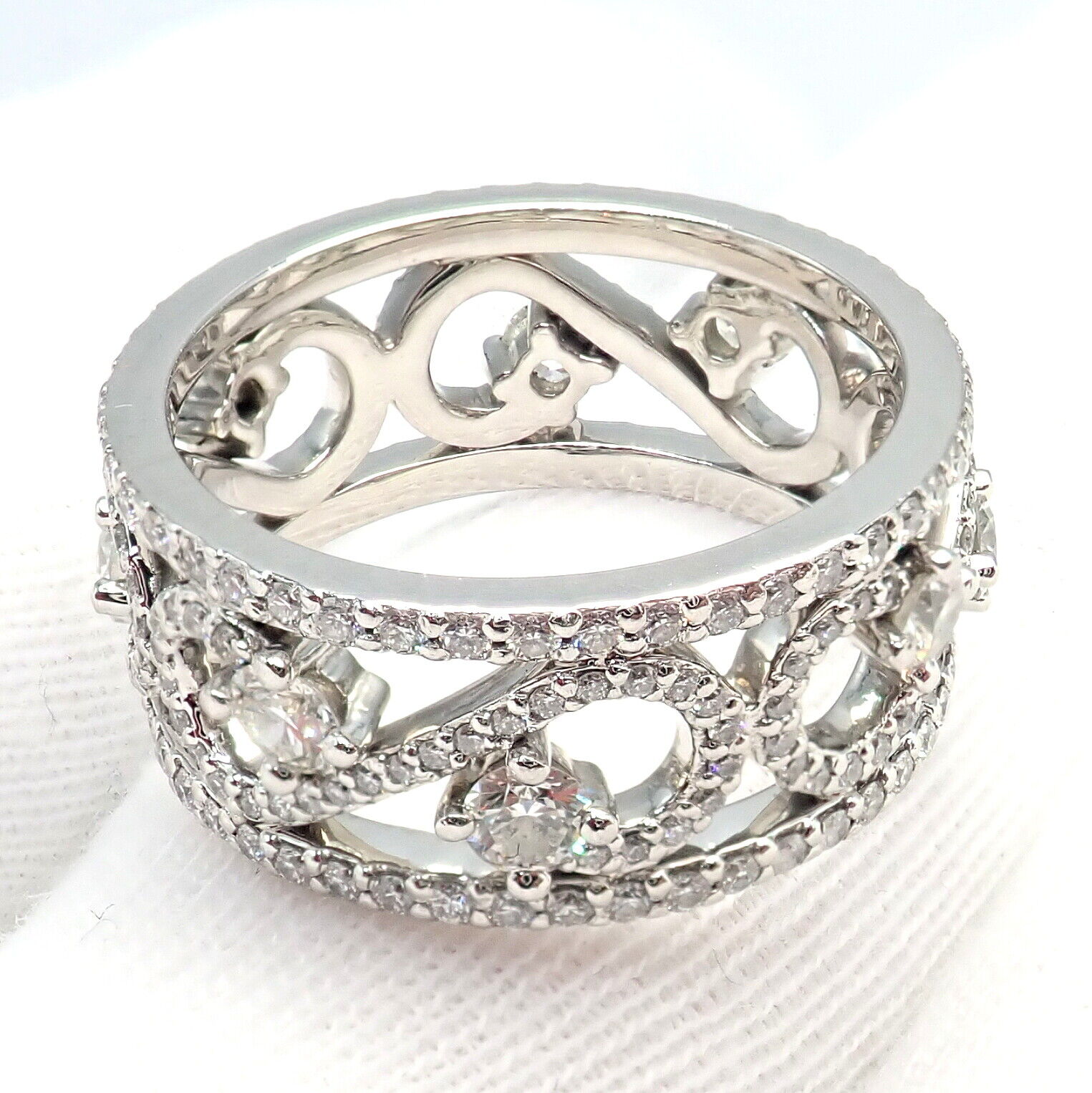 Authentic Tiffany & Co Platinum Diamond Enchant Scroll Wide Band Ring - Size 6 | Luxury Wedding, Anniversary & Engagement Jewelry Gift for Women