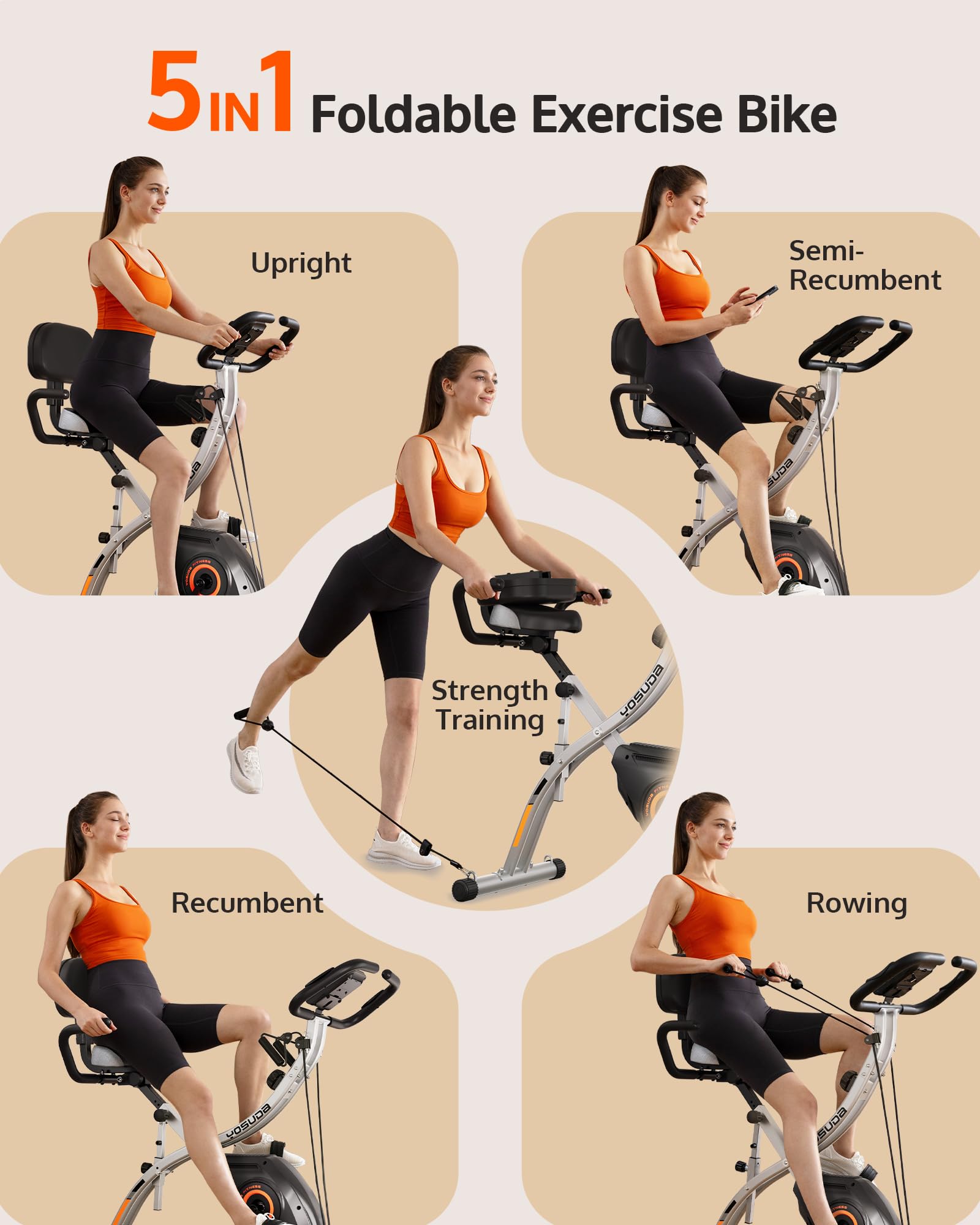 YOSUDA Foldable Exercise Bike for Home Gym - Adjustable Stationary Bicycle with LCD Monitor for Cardio & Strength Training | Perfect for Small Spaces, Apartment Workouts & Indoor Cycling