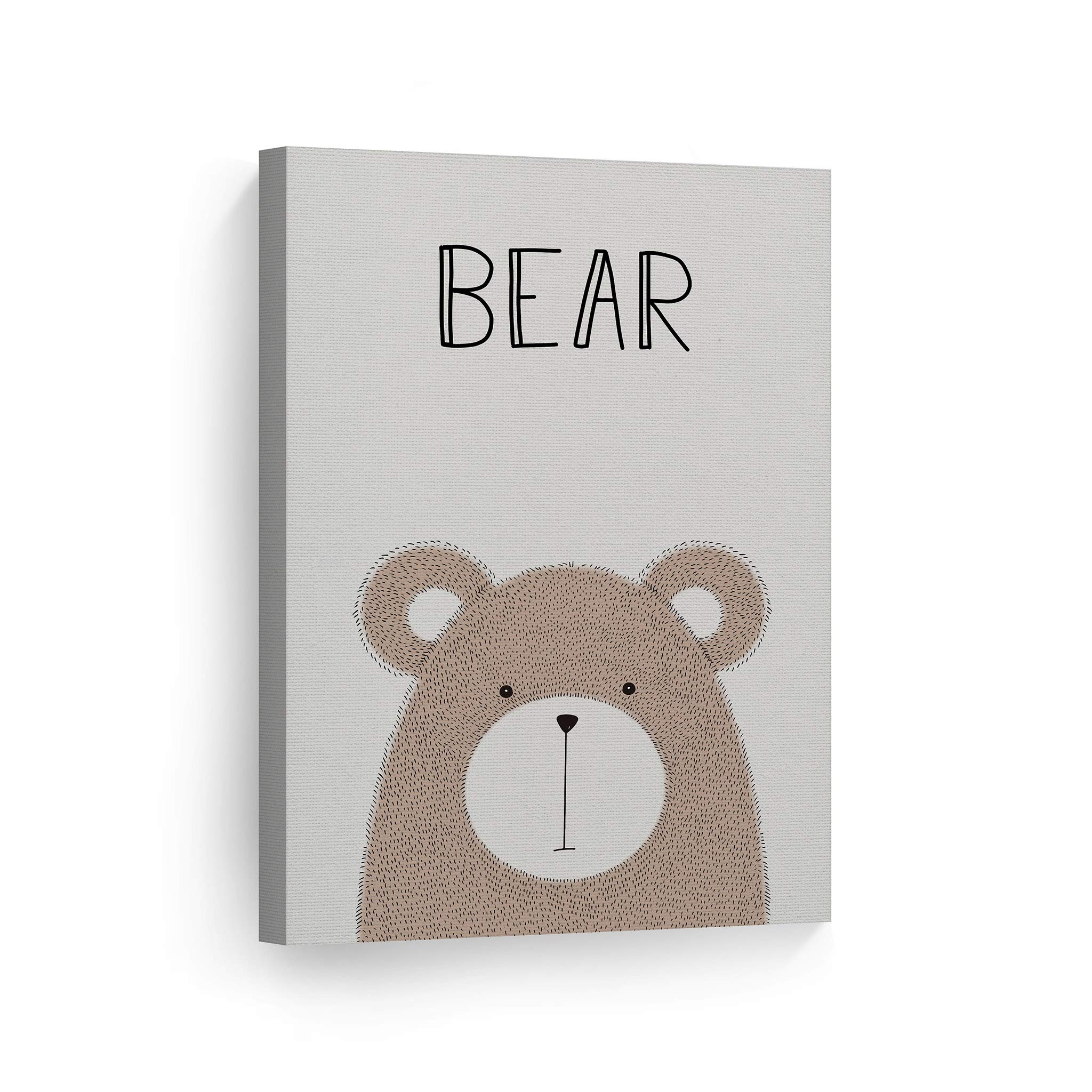 Pretty Bear Painting and Lettering Cream Background Canvas Print - 40x30 Inch Nursery Wall Art for Baby & Kids Room Decor - Made in USA | Perfect for Nursery, Bedroom, Playroom & Gift Giving