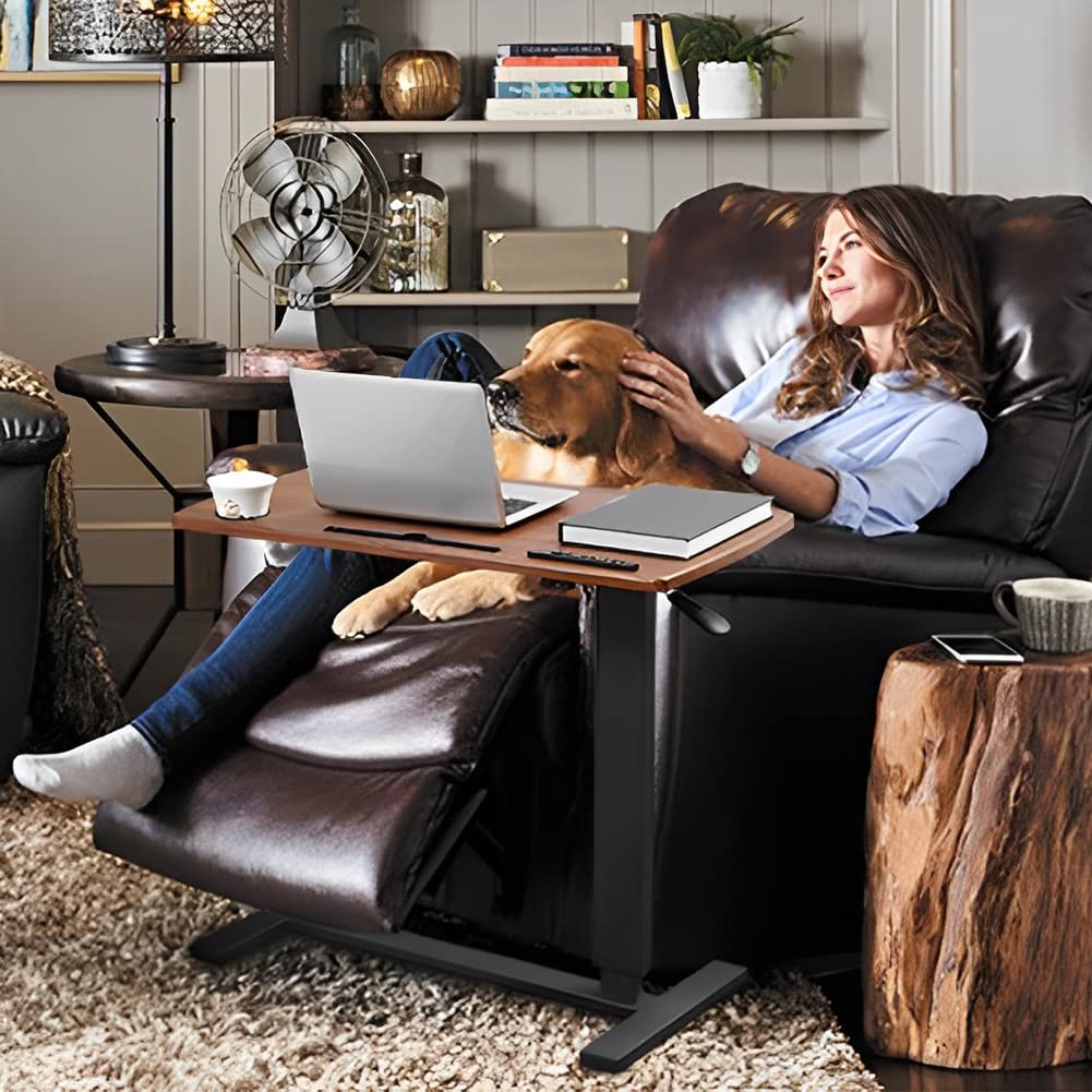 Adjustable Overbed Table with Wheels - Pneumatic Height Stand Desk with USB Ports & Laptop Slot - Mobile Standing Desk Cart for Home Office & Hospital Use (32x16 Inches, Wanult) - Perfect for Working, Studying, or Eating in Bed