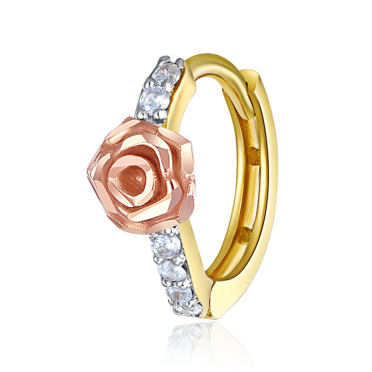 Wellingsale 14k Rose & Yellow Gold CZ Huggie Hoop Earrings for Women - Elegant Rose Design, Perfect for Parties, Weddings & Everyday Wear
