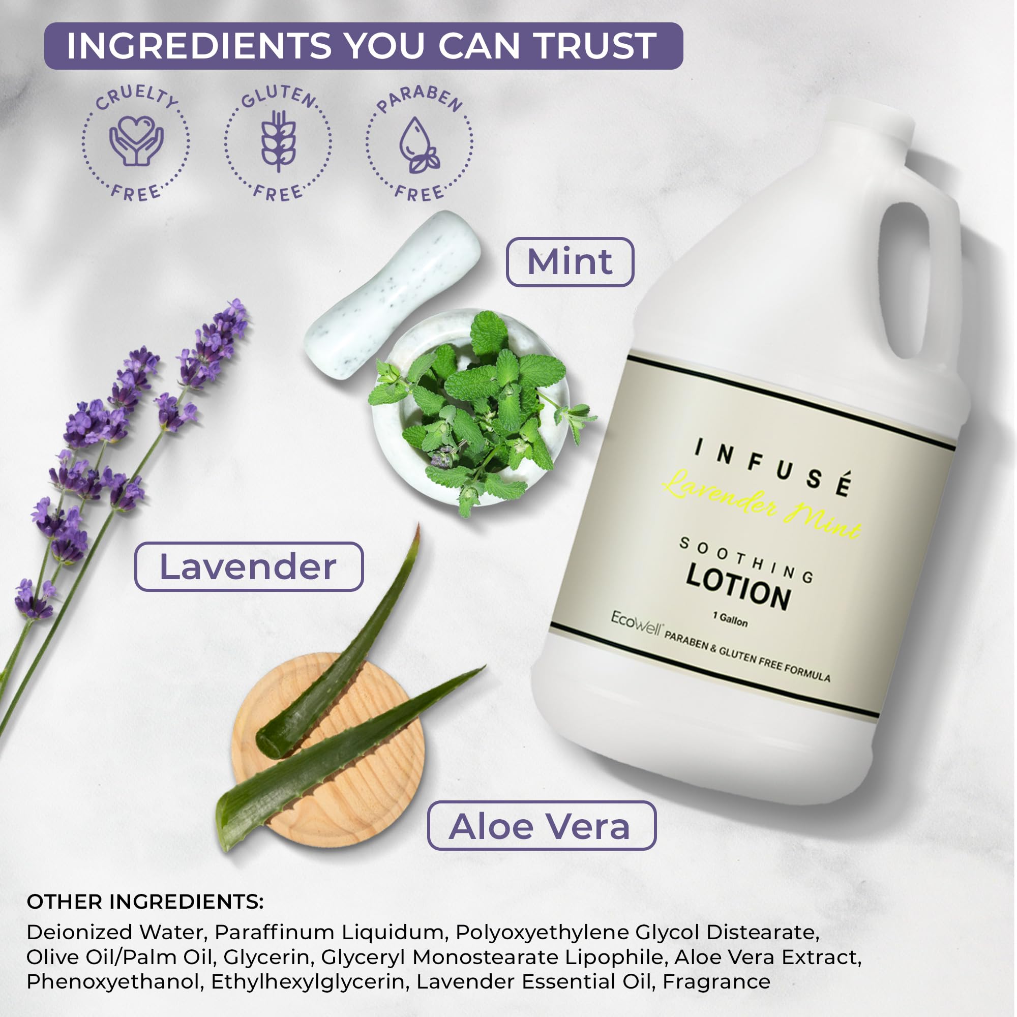 Terra Pure Lavender Mint Infused Hotel Lotion - 1 Gallon Bulk Refill for Hospitality & Vacation Rentals - Perfect for Spa, Hotel, Airbnb Dispensers - Relaxing Aromatherapy Lotion (4-Pack)