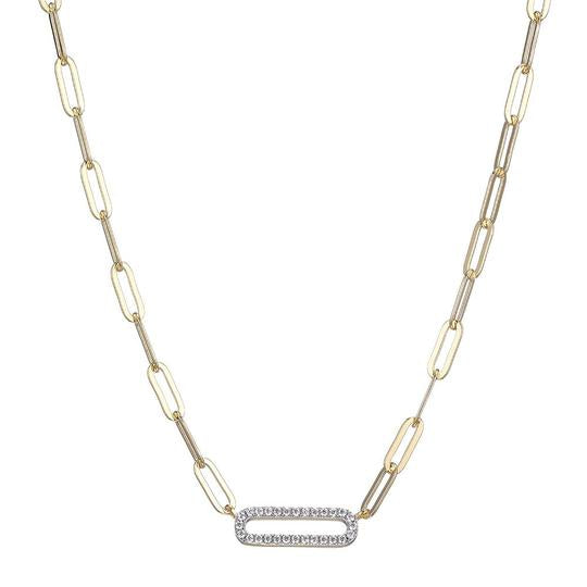 CZ Gold Plated Silver Paperclip Chain Necklace for Women - Trendy Layered Minimalist Jewelry Gift for Her - Perfect for Everyday Wear, Date Night & Special Occasions