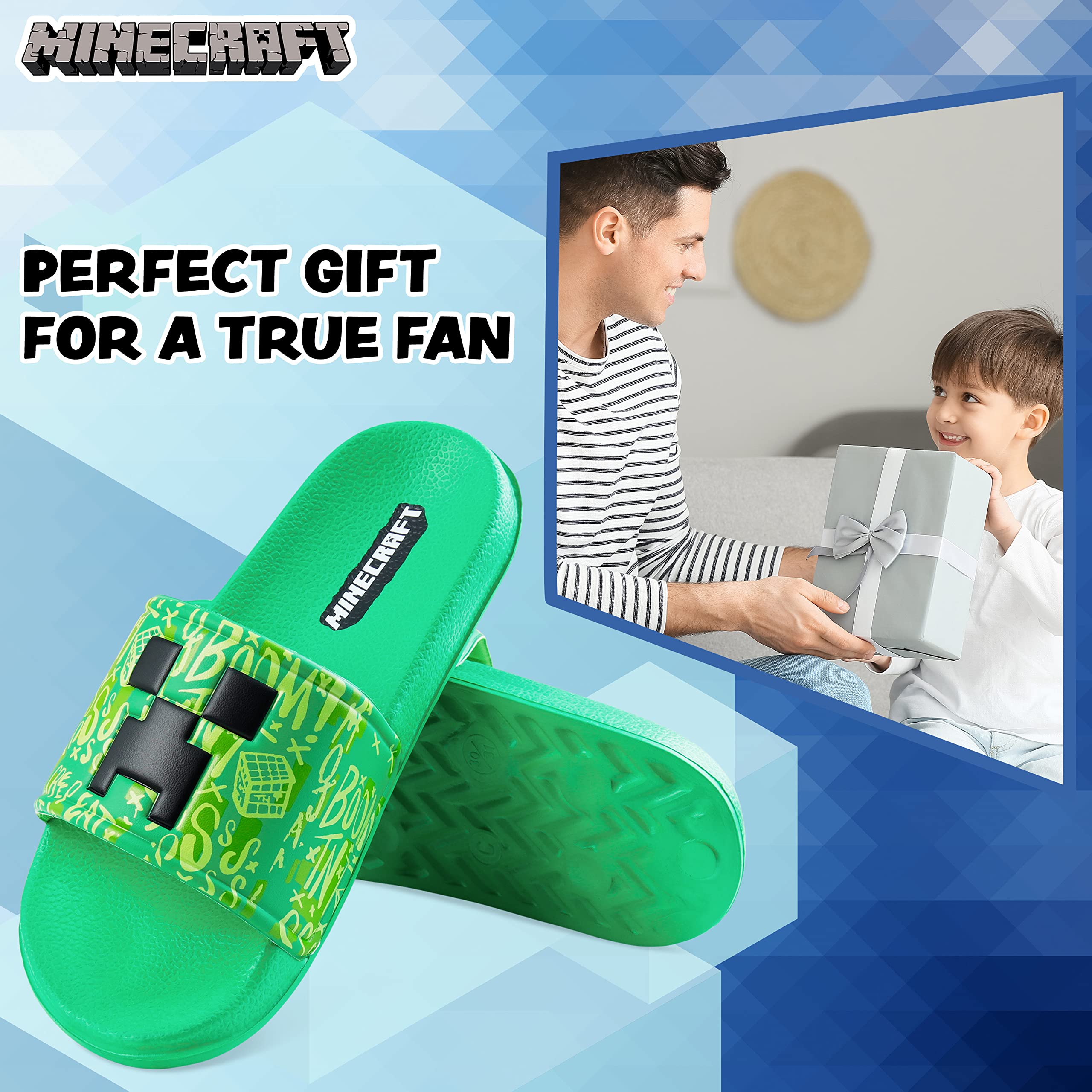 Minecraft Boys Slides & Flip Flops - Comfortable Beach & Pool Sandals for Kids - Perfect Summer Gifts for Boys - Great for Swimming, Vacation & Outdoor Play